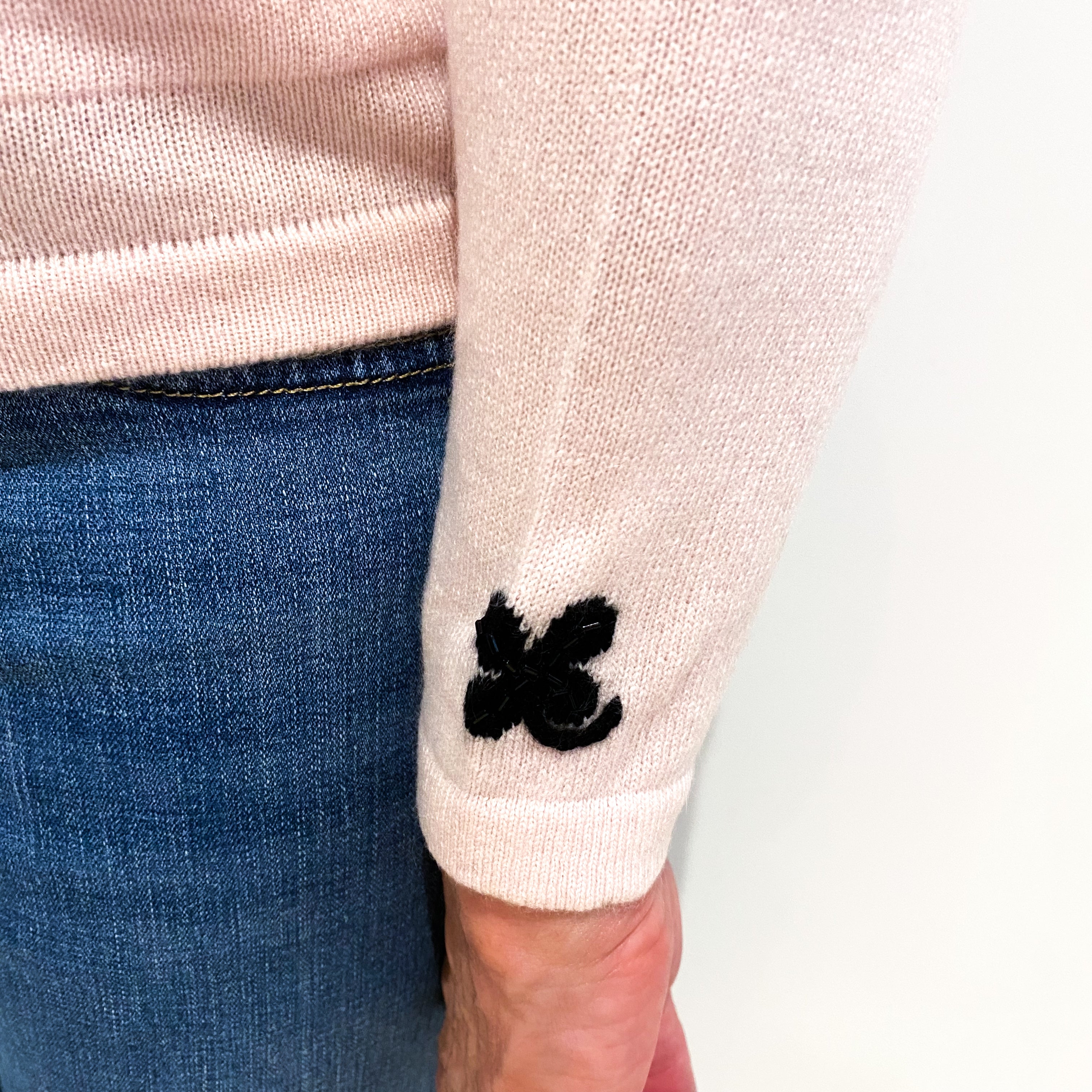 Ice Pink Cashmere Crew Neck Cardigan Medium
