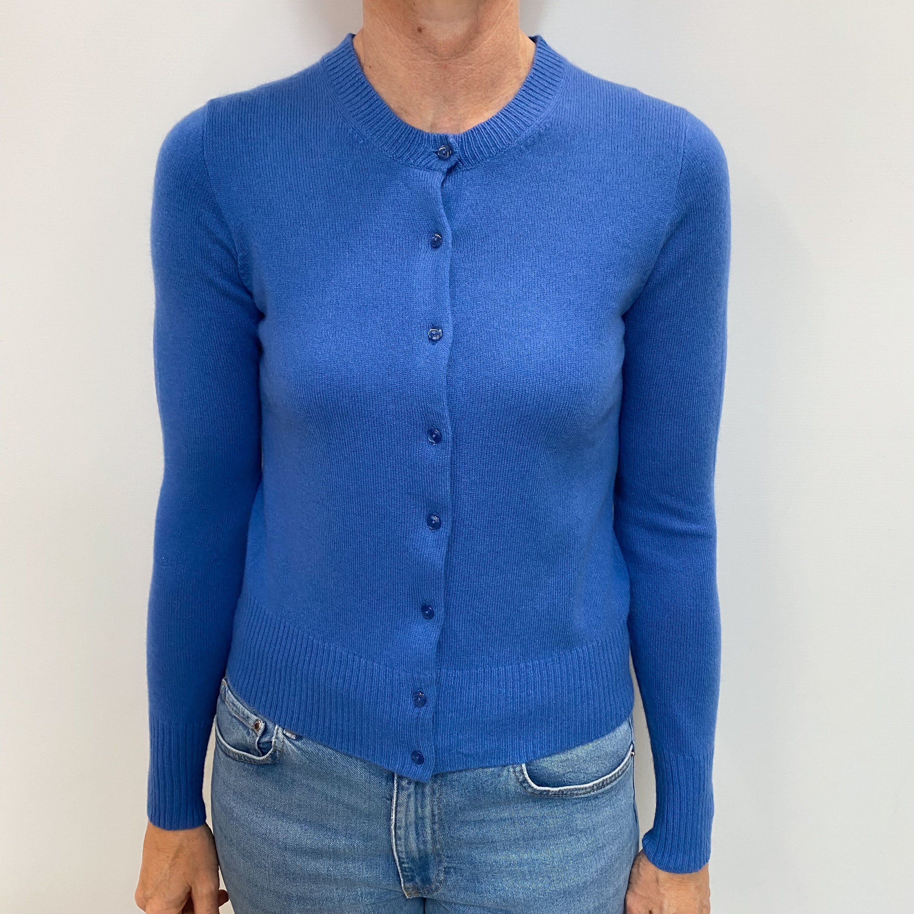 Tanzanite Blue Cashmere Crew Neck Cardigan Small