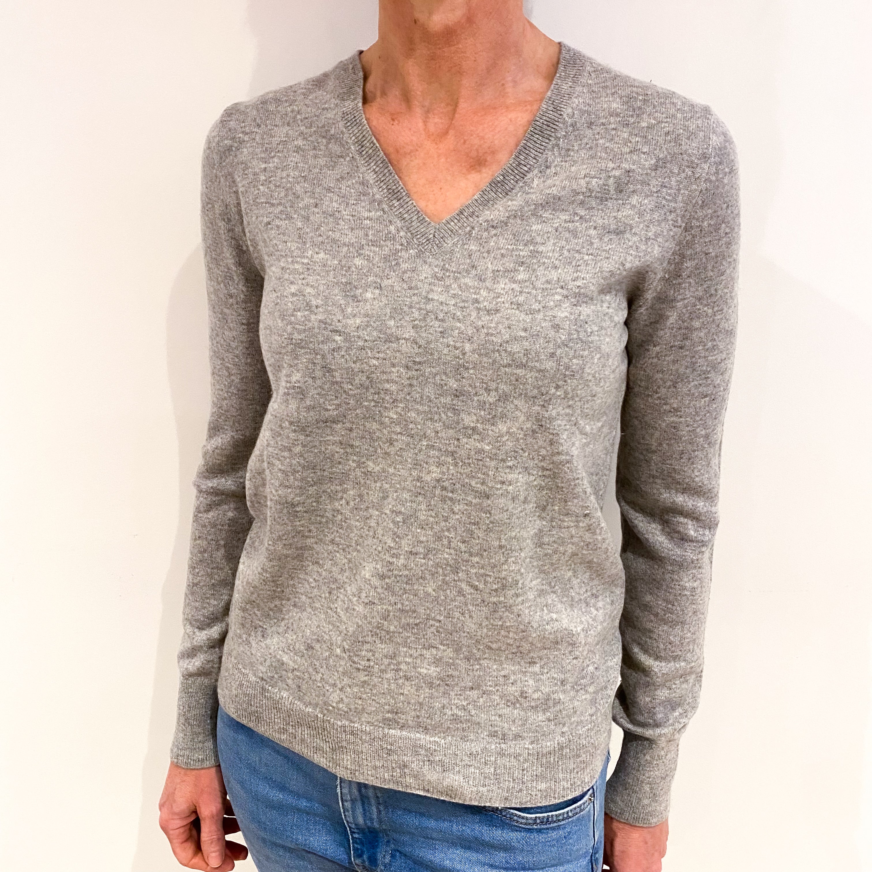 Smoke Grey Cashmere V Neck Jumper Small