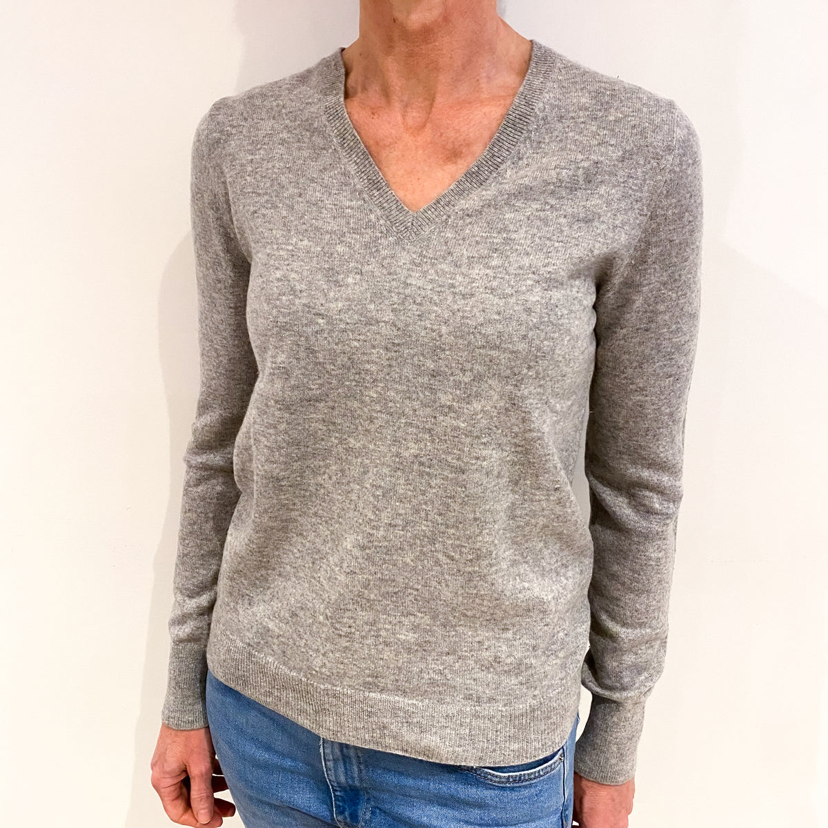 Smoke Grey Cashmere V Neck Jumper Small