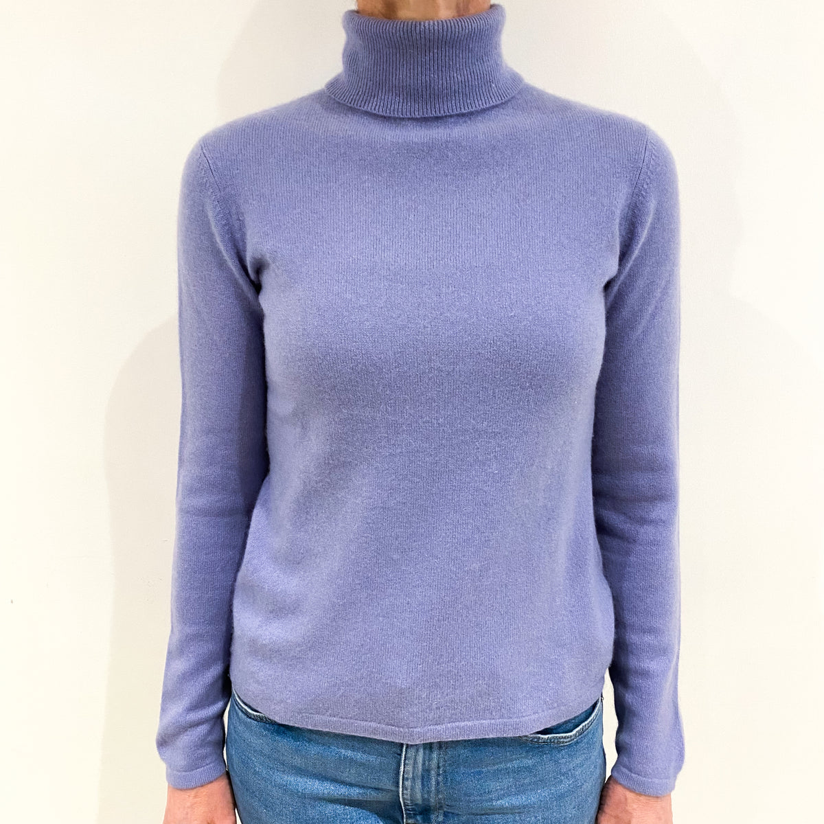Lavender Purple Cashmere Polo Neck Jumper Small