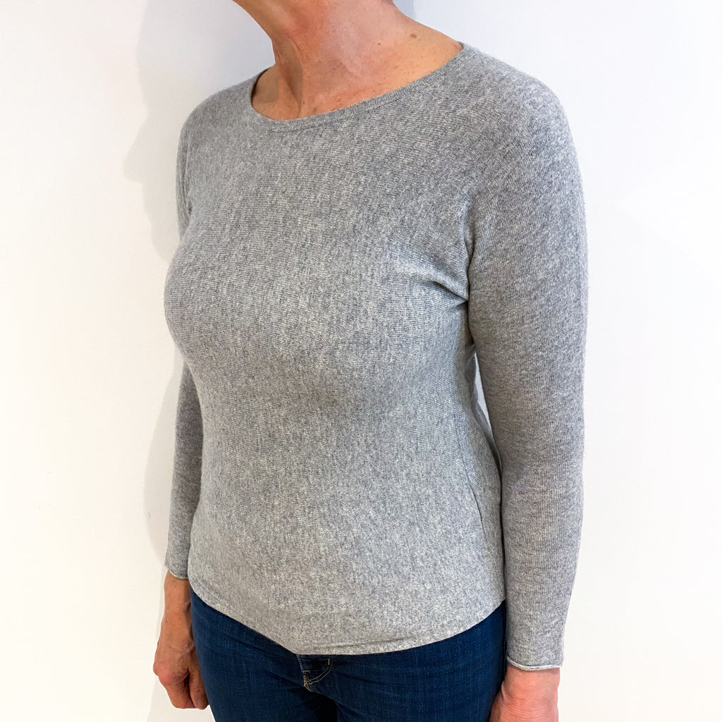 Smoke Grey Cashmere Wide Crew Neck Batwing Jumper Medium