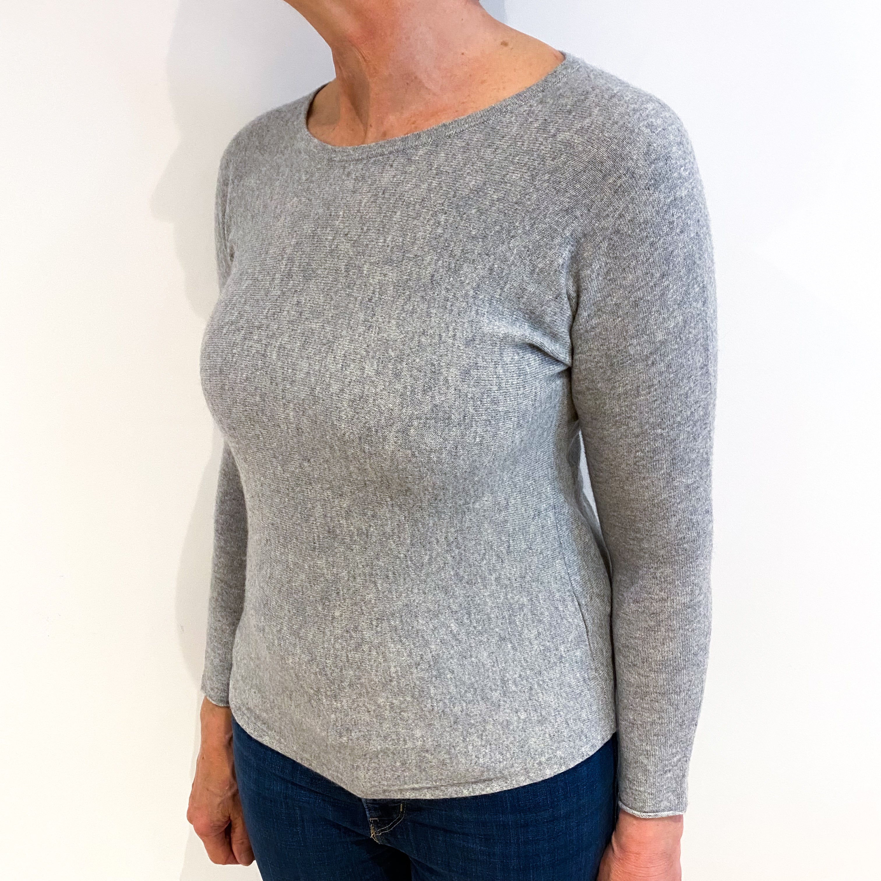Smoke Grey Cashmere Wide Crew Neck Batwing Jumper Medium