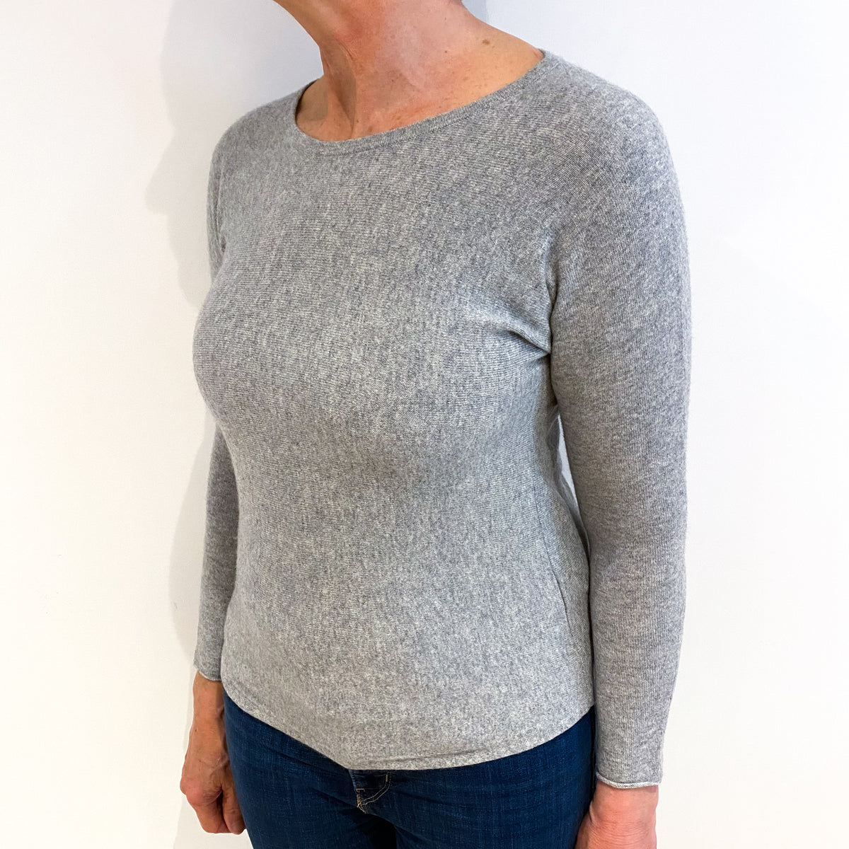 Smoke Grey Cashmere Wide Crew Neck Batwing Jumper Medium