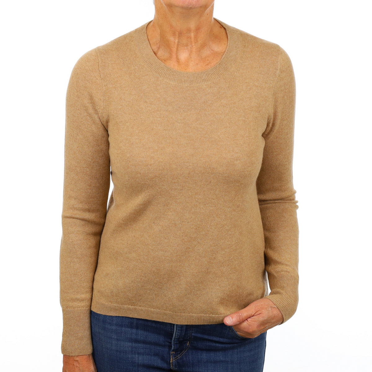 Camel Brown Cashmere Crew Neck Jumper Medium