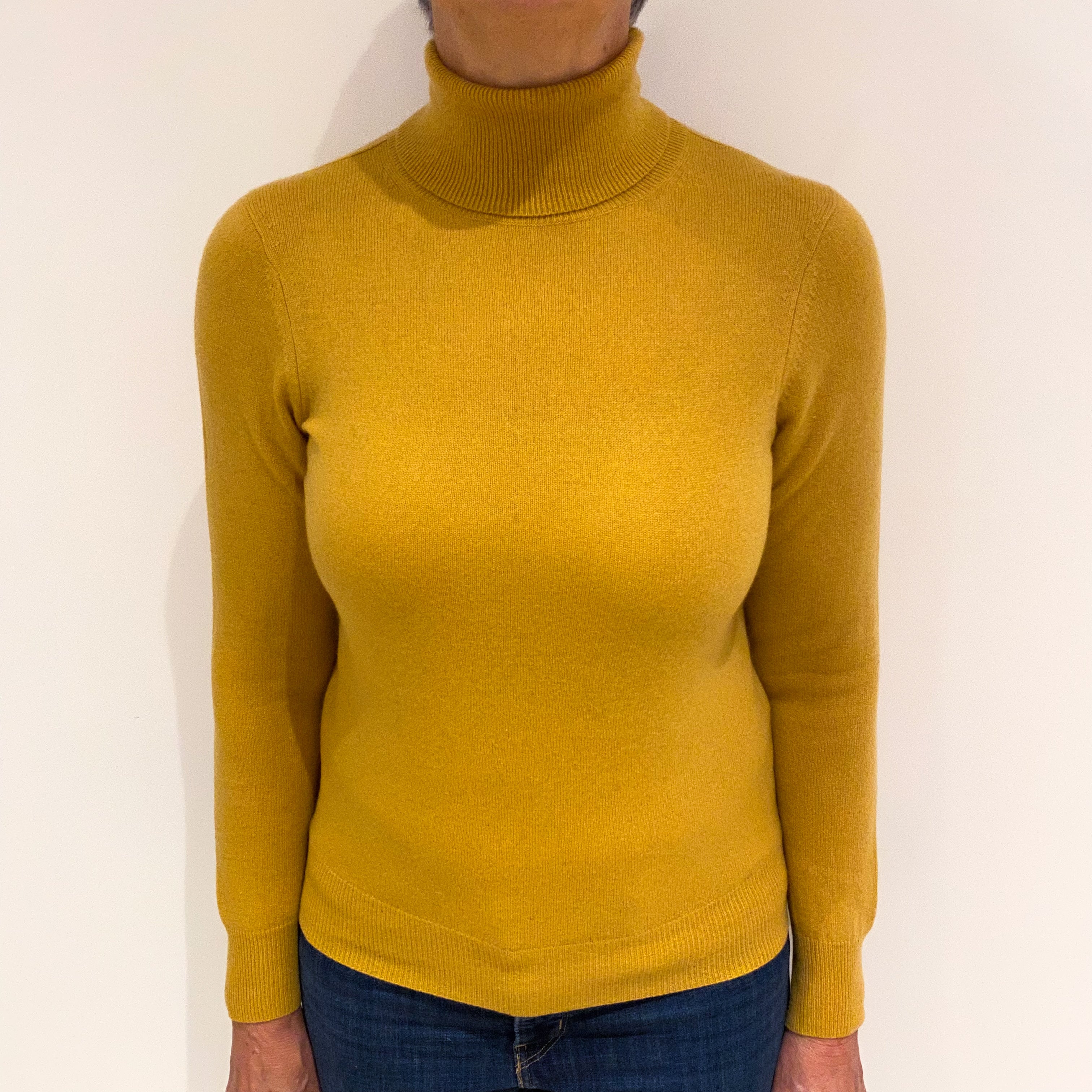 Mustard Yellow Cashmere Polo Neck Jumper Medium