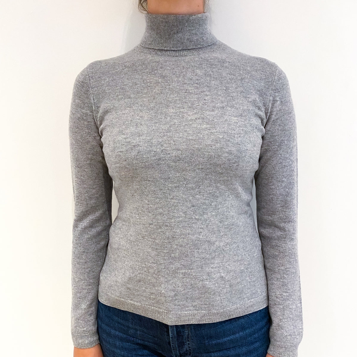 Smoke Grey Cashmere Polo Neck Jumper Small