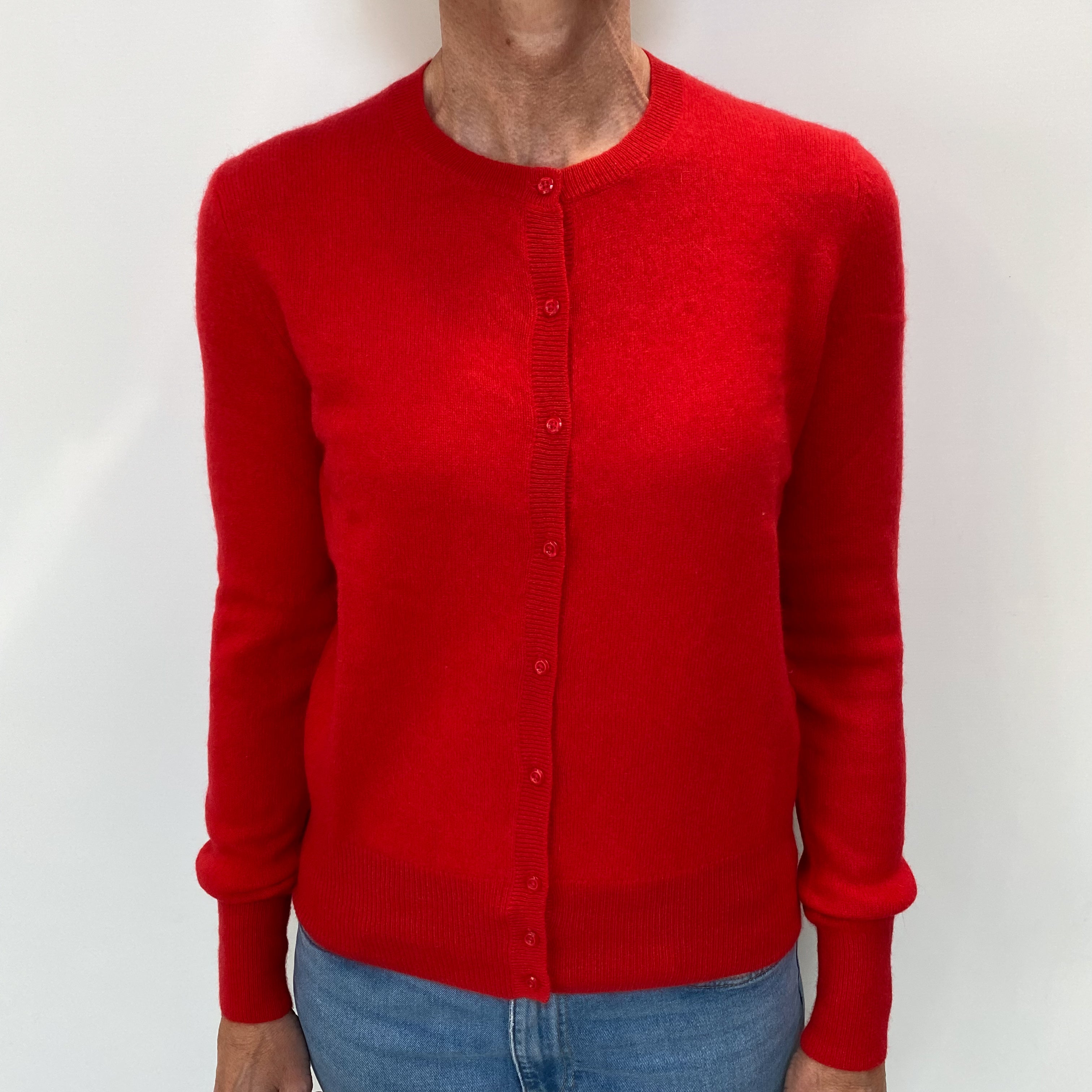 Scarlet Red Cashmere Crew Neck Cardigan Small