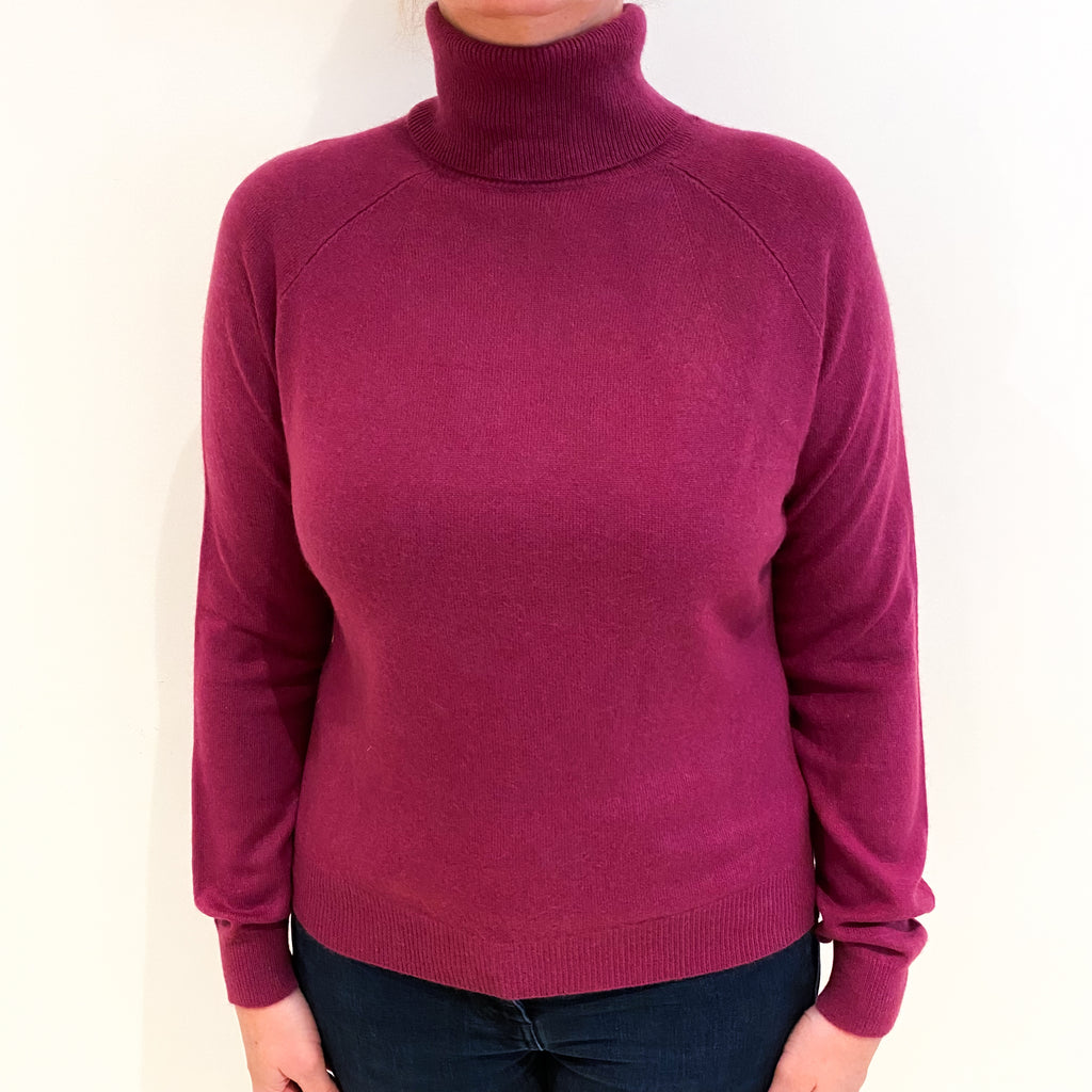 Plum Pink Cashmere Polo Neck Jumper Large