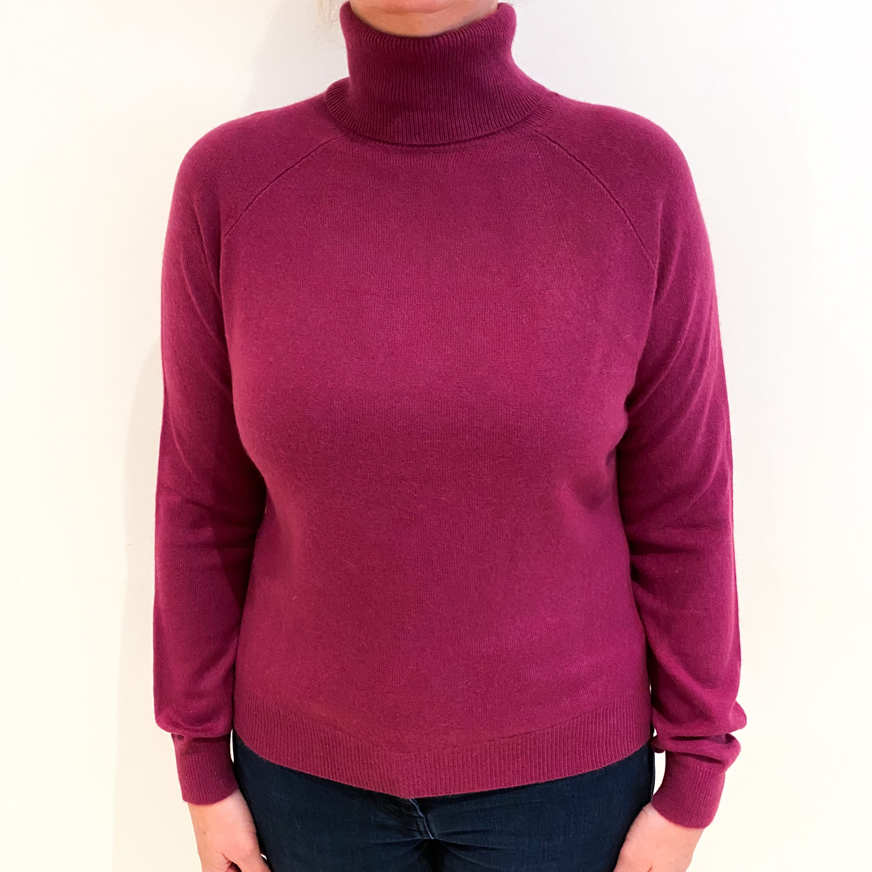 Plum Pink Cashmere Polo Neck Jumper Large