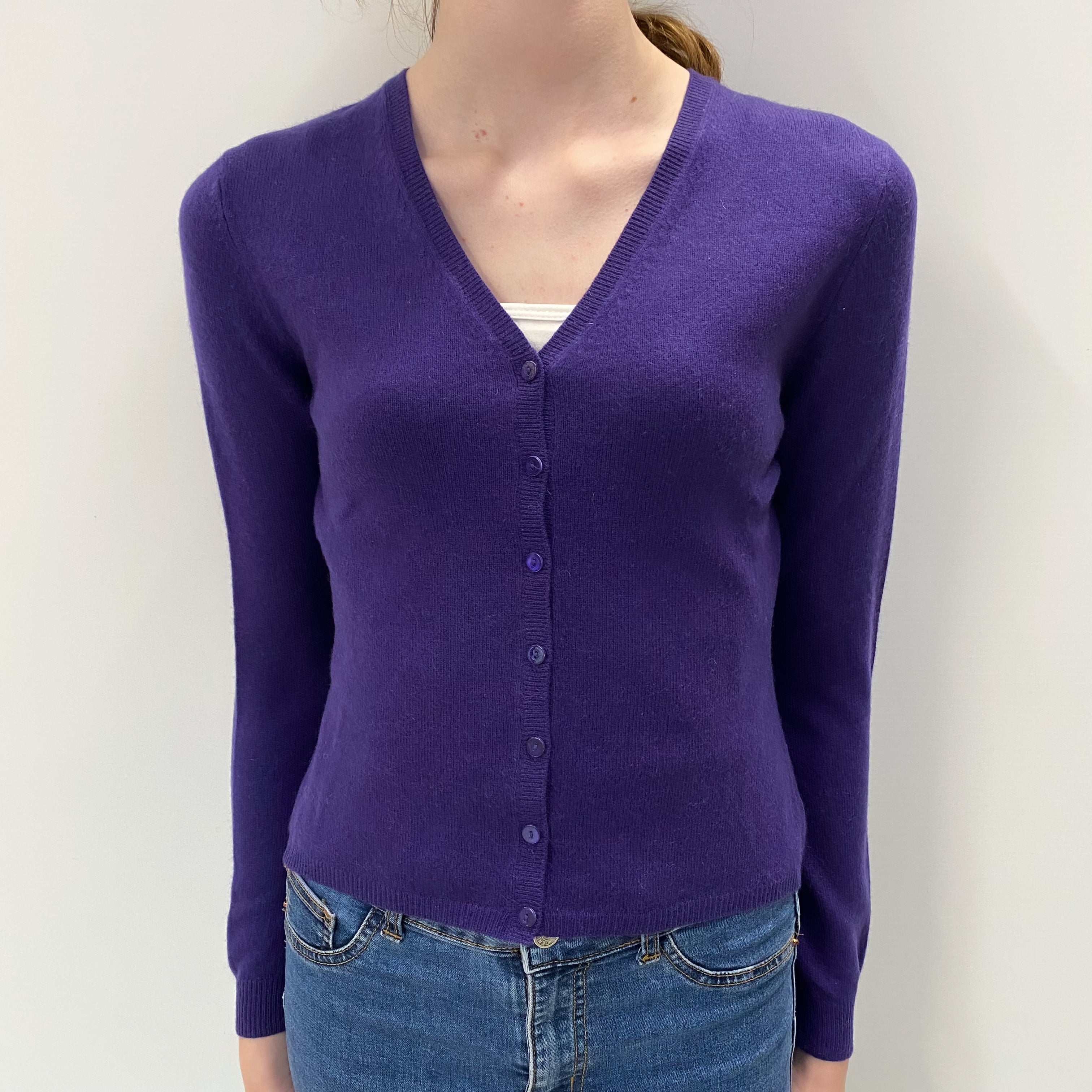 Iris Purple Cashmere V Neck Cardigan Extra Small