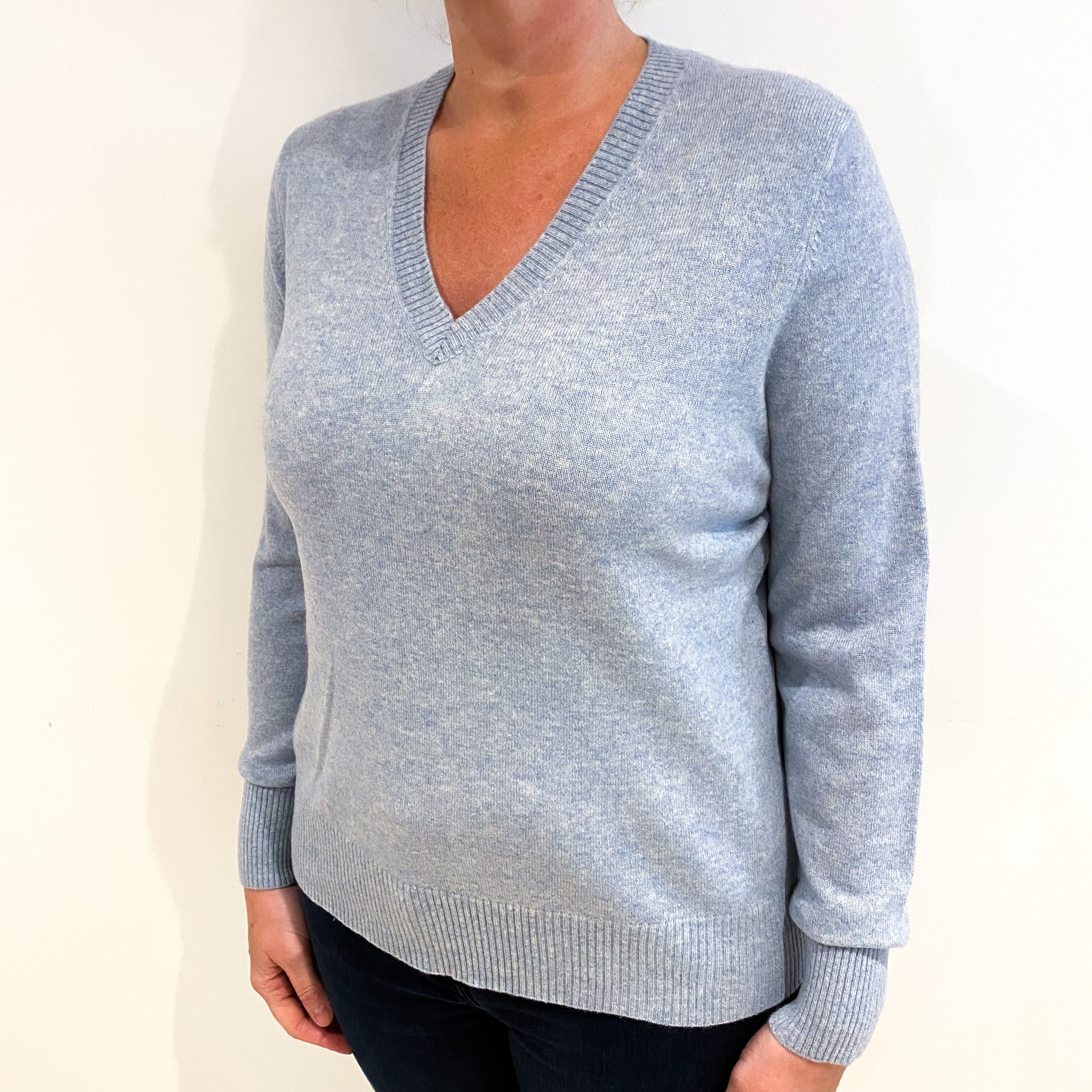Opal Blue Cashmere V Neck Jumper Large