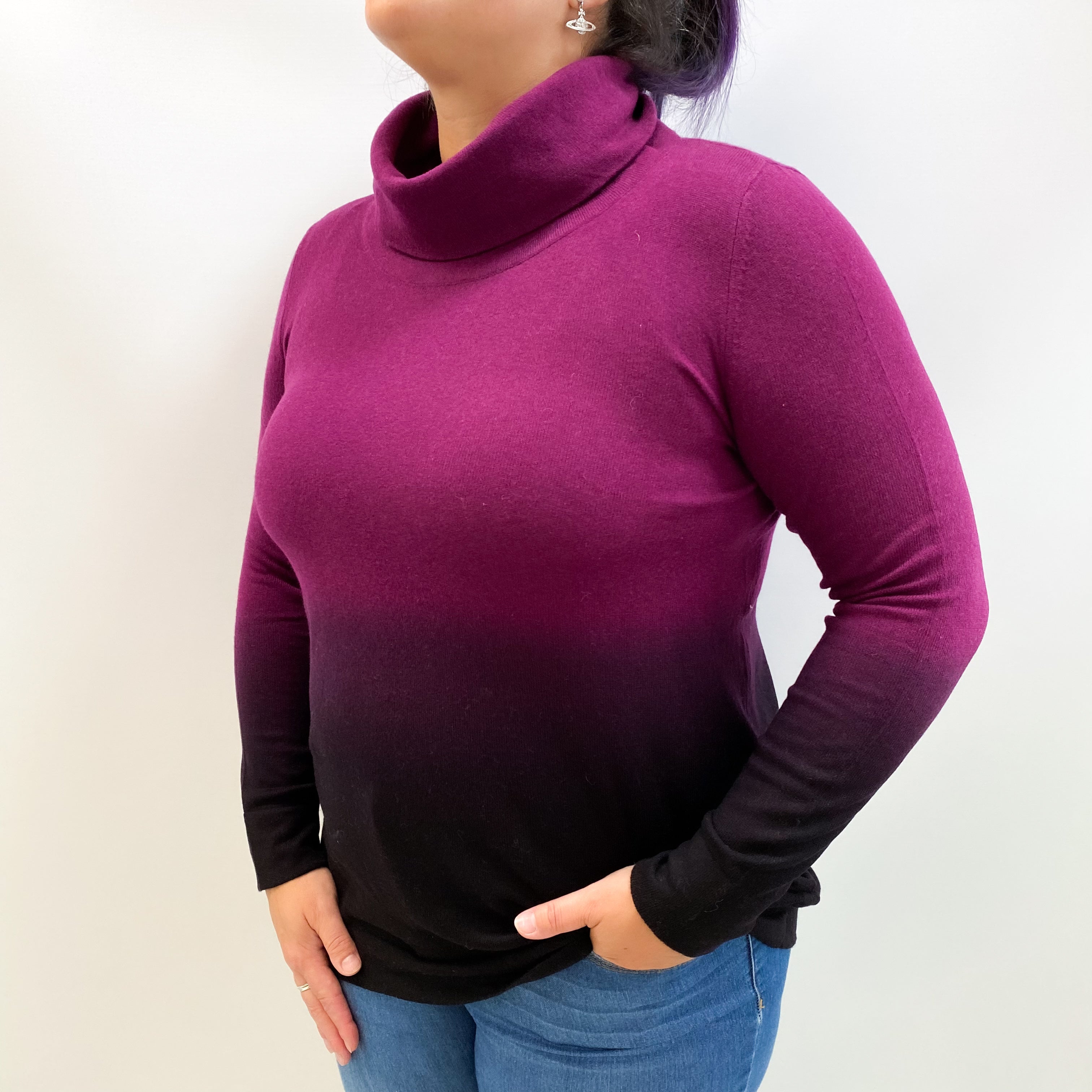 Mulberry Purple Ombre Cashmere Cowl Neck Jumper Large