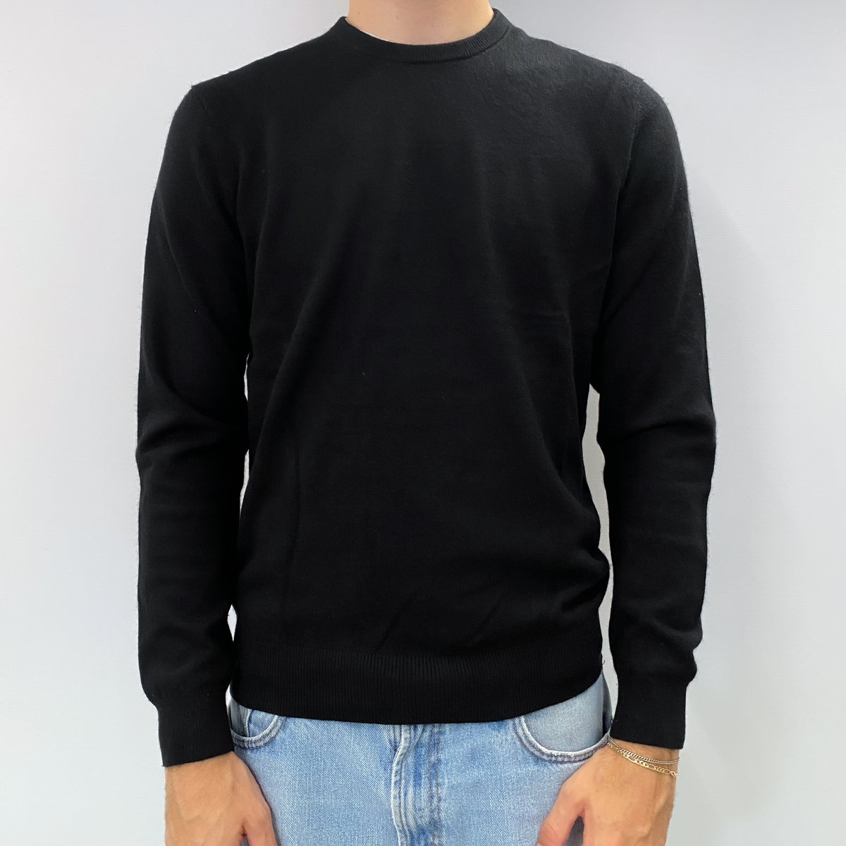 Men's Black Cashmere Crew Neck Jumper Large