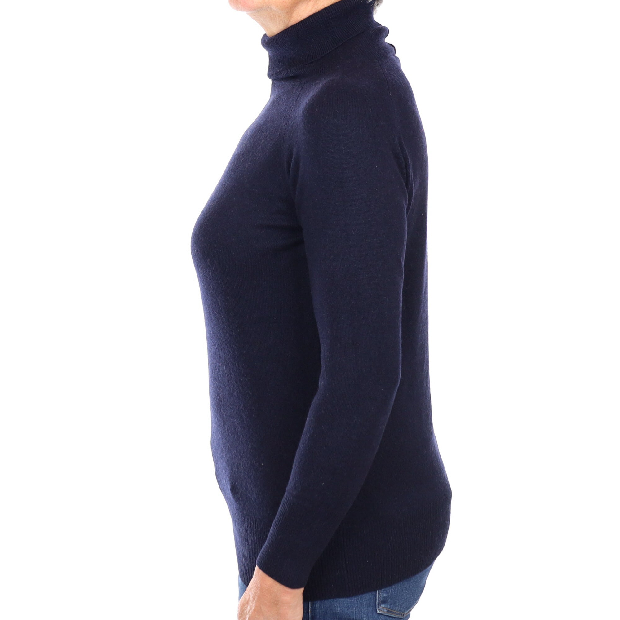 Navy Blue Cashmere Polo Neck Jumper Medium