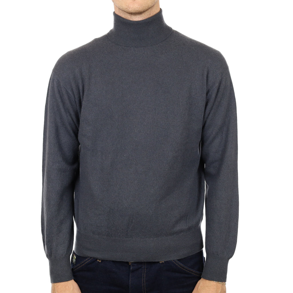 Men's Stone Grey Cashmere Polo Neck Jumper Medium