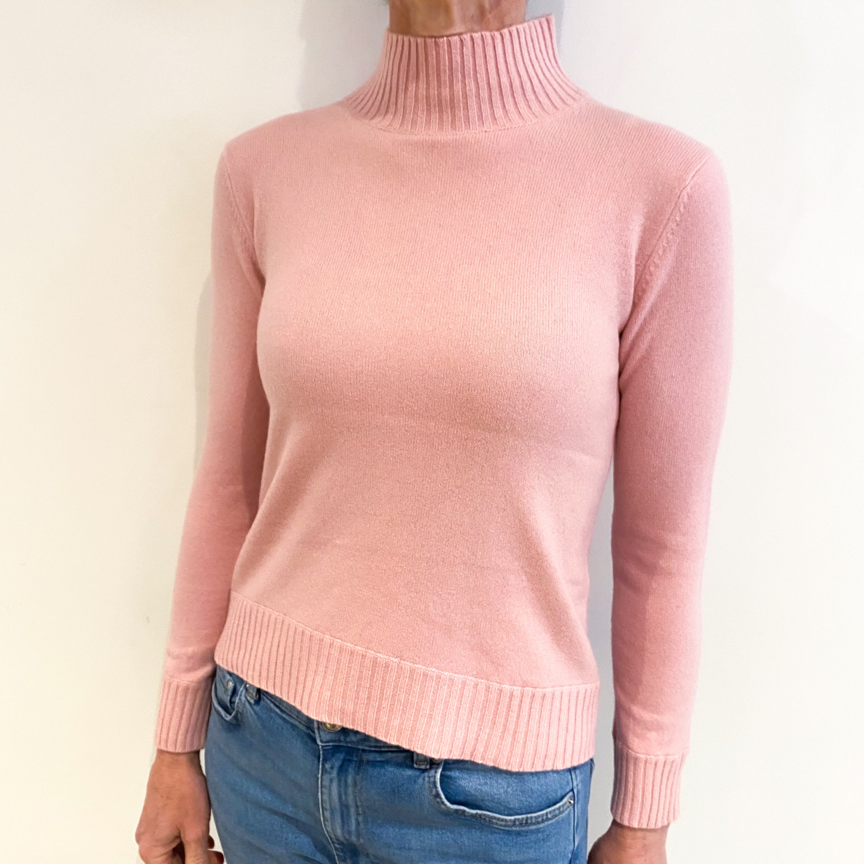 Carnation Pink Cashmere Turtle Neck Jumper Small