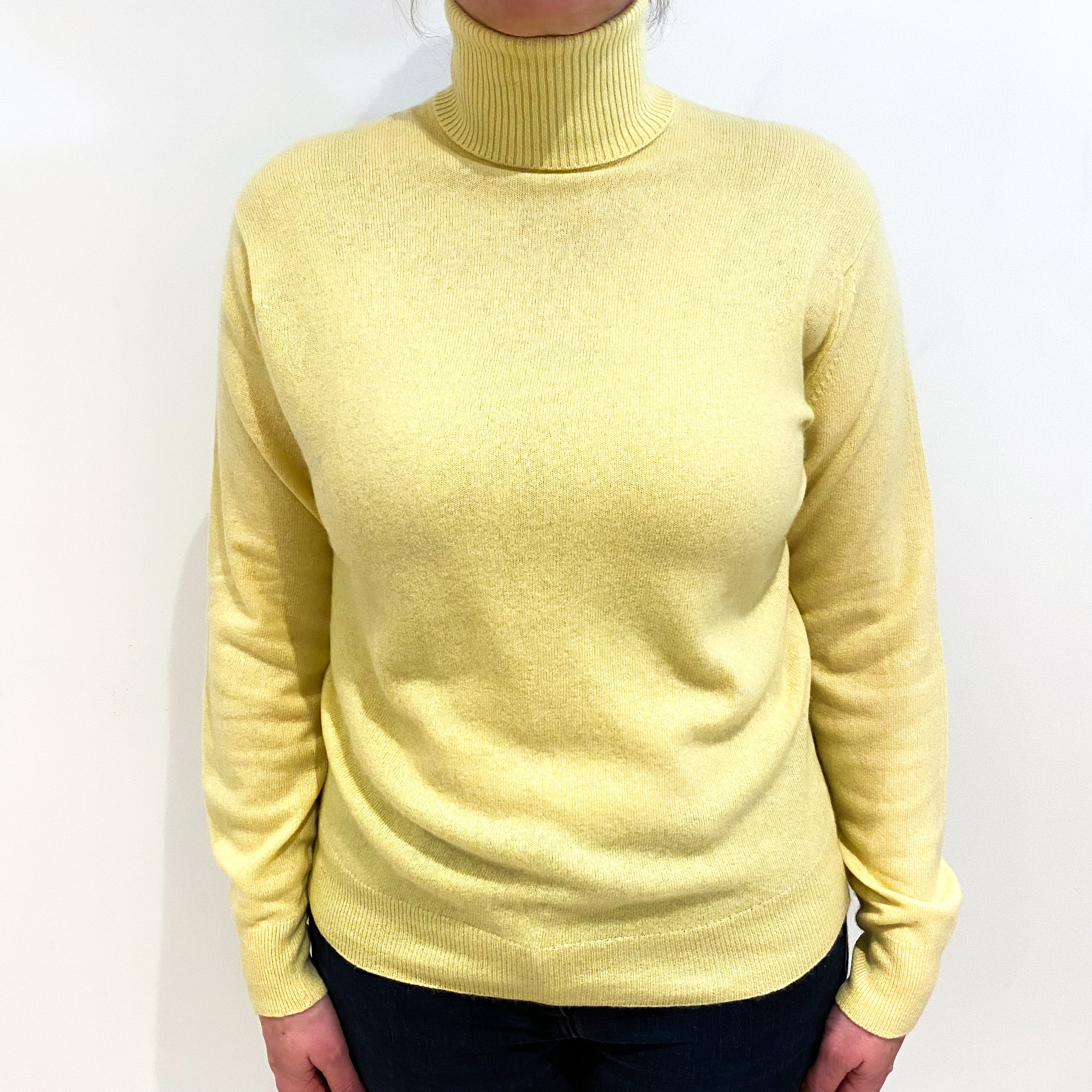 Primrose Yellow Cashmere Polo Neck Jumper Large
