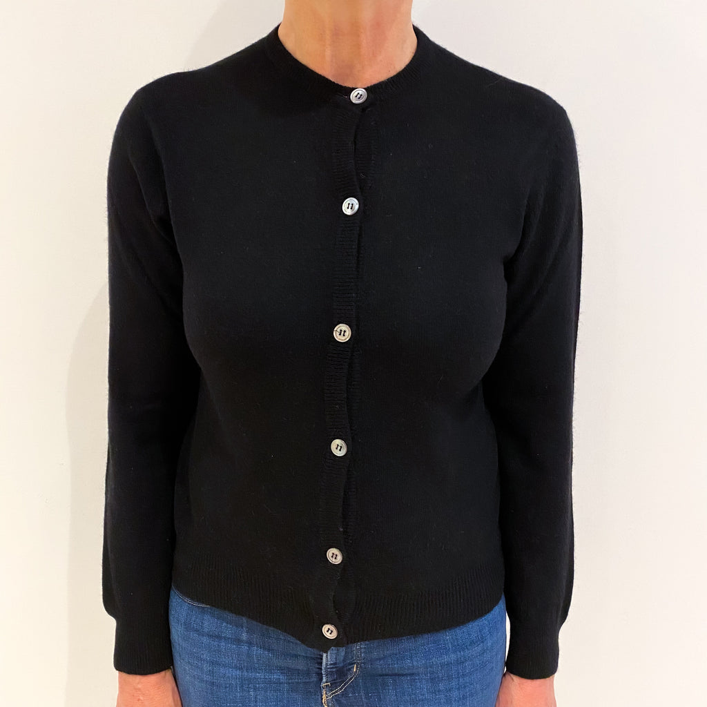 Black Cashmere Crew Neck Cardigan Medium