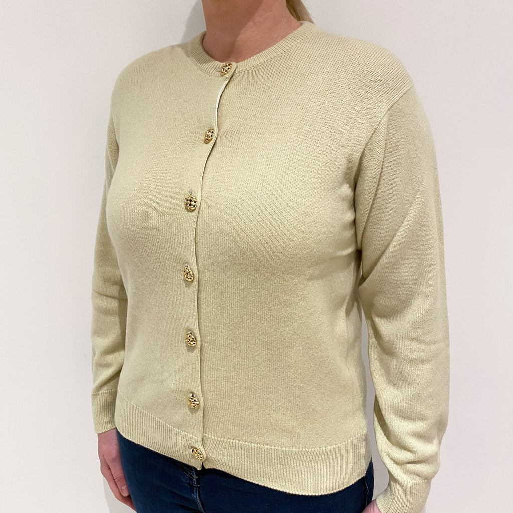 Scottish Pistachio Green Cashmere Crew Neck Cardigan Large