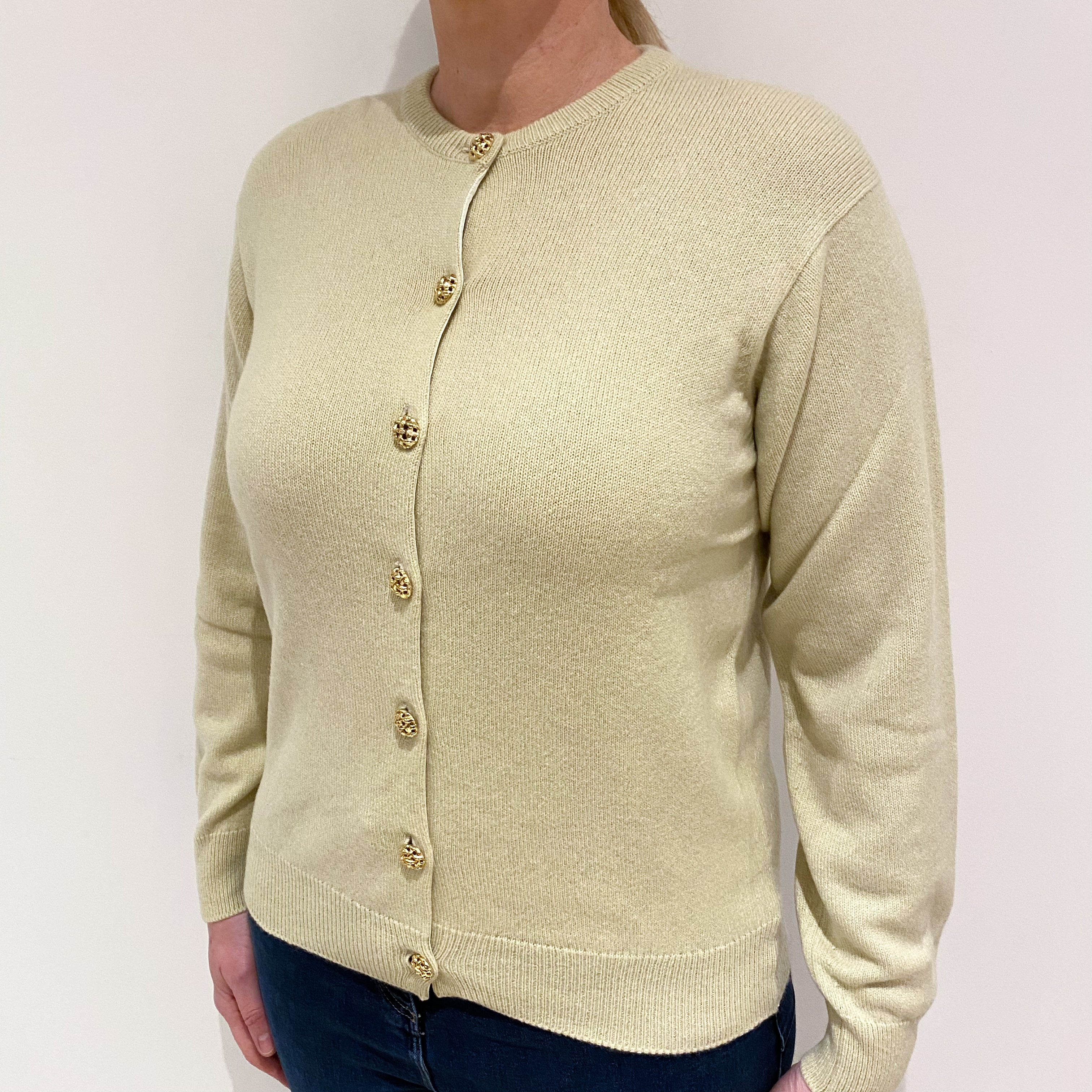 Scottish Pistachio Green Cashmere Crew Neck Cardigan Large