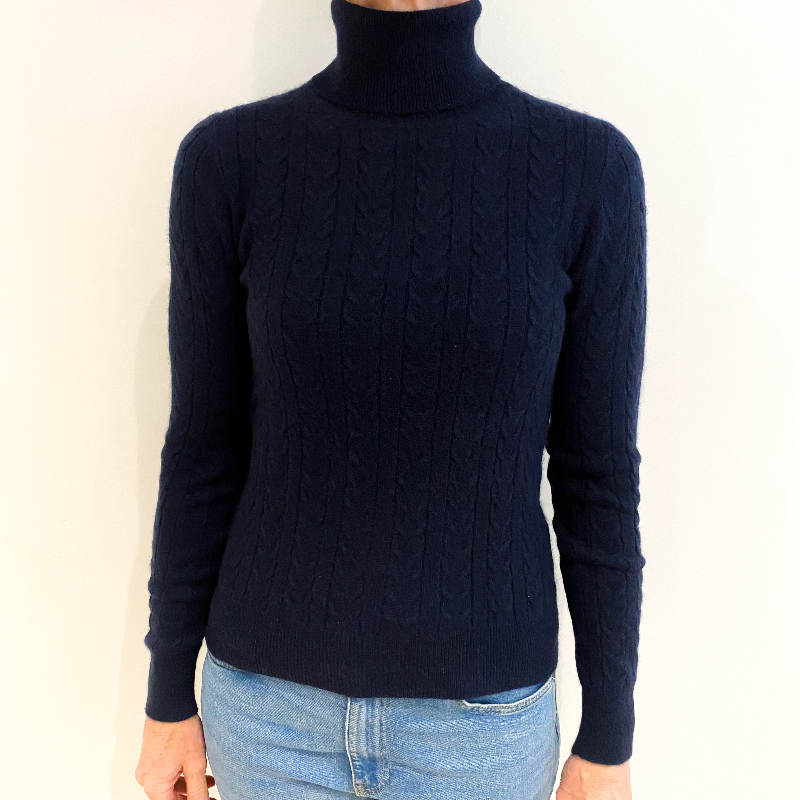Paul Costelloe Navy Blue Cashmere Polo Neck Jumper Small