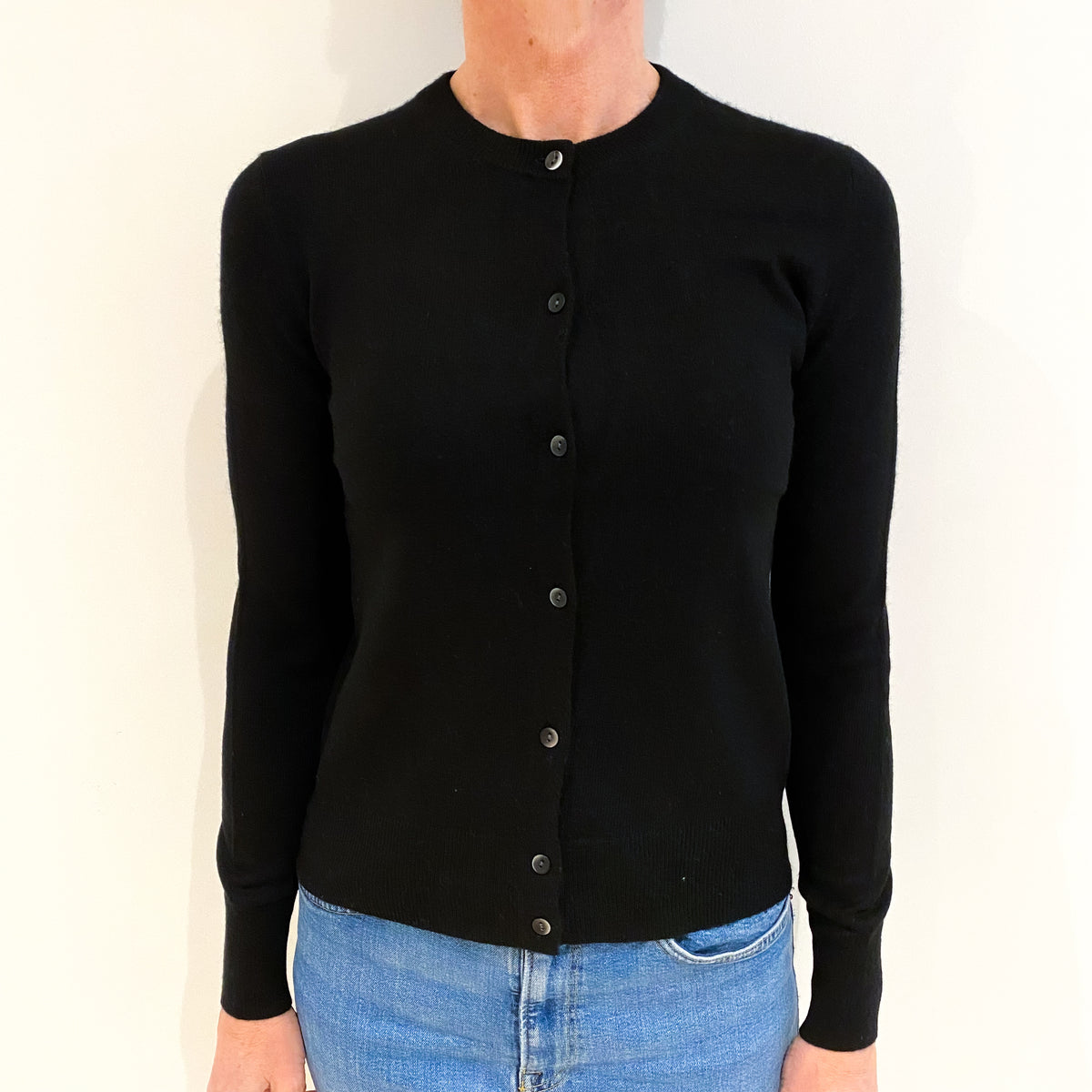 Black Cashmere Crew Neck Cardigan Small