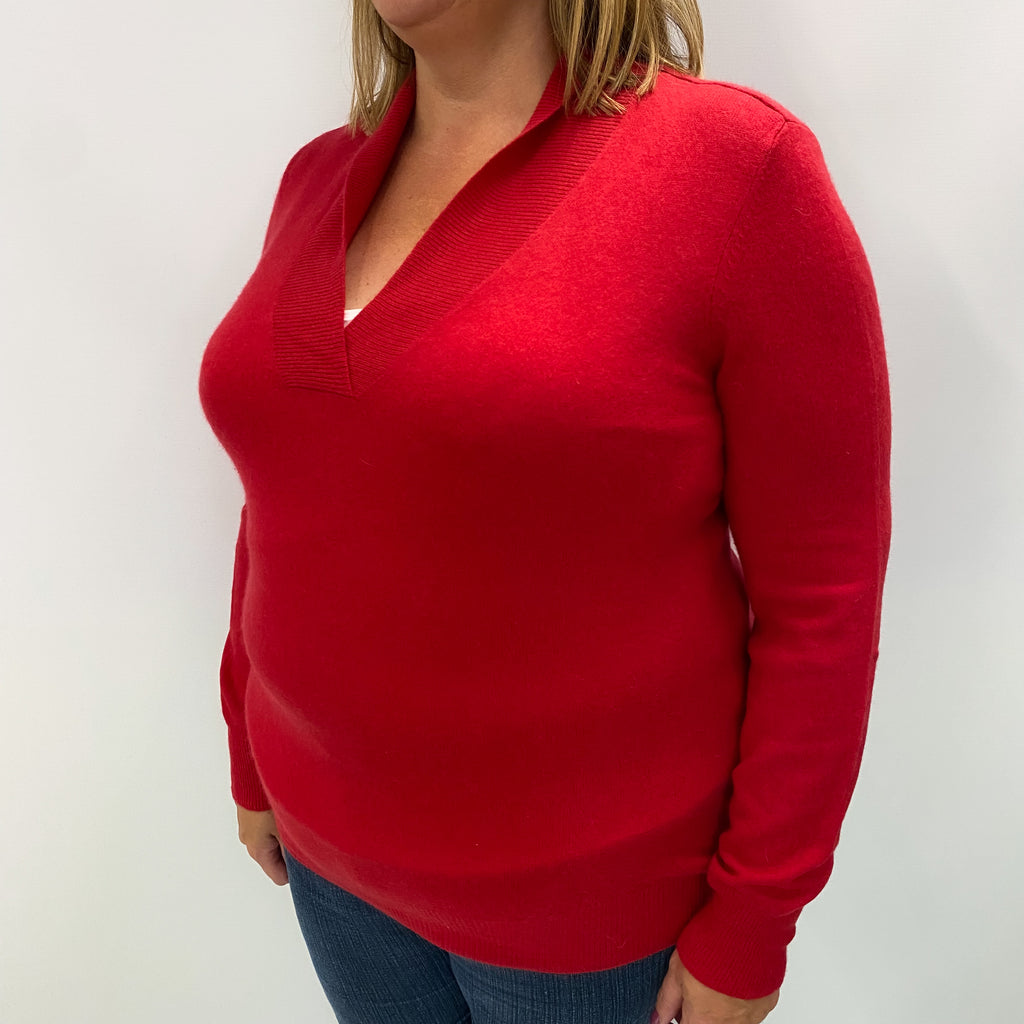 Scarlet Red Cashmere V Neck Shawl Jumper Extra Large
