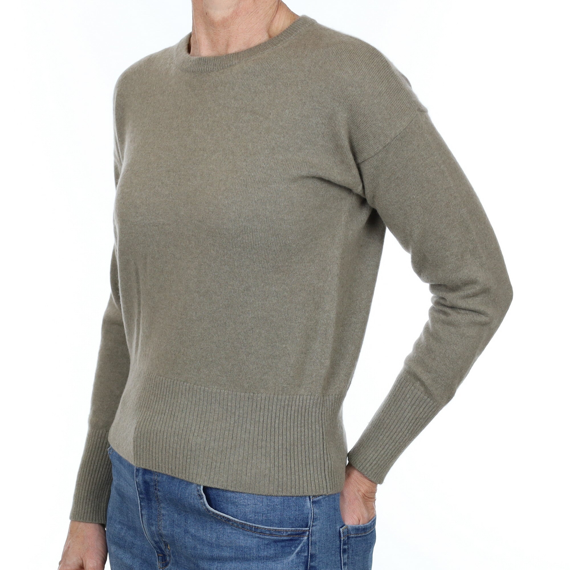 Khaki Green Cashmere Crew Neck Jumper Small