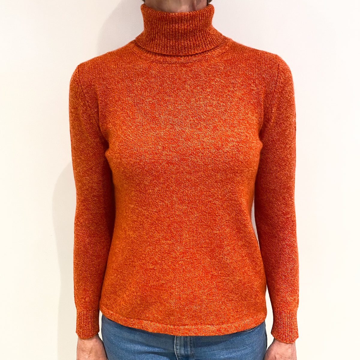 Orange Marl Cashmere Polo Neck Jumper Small