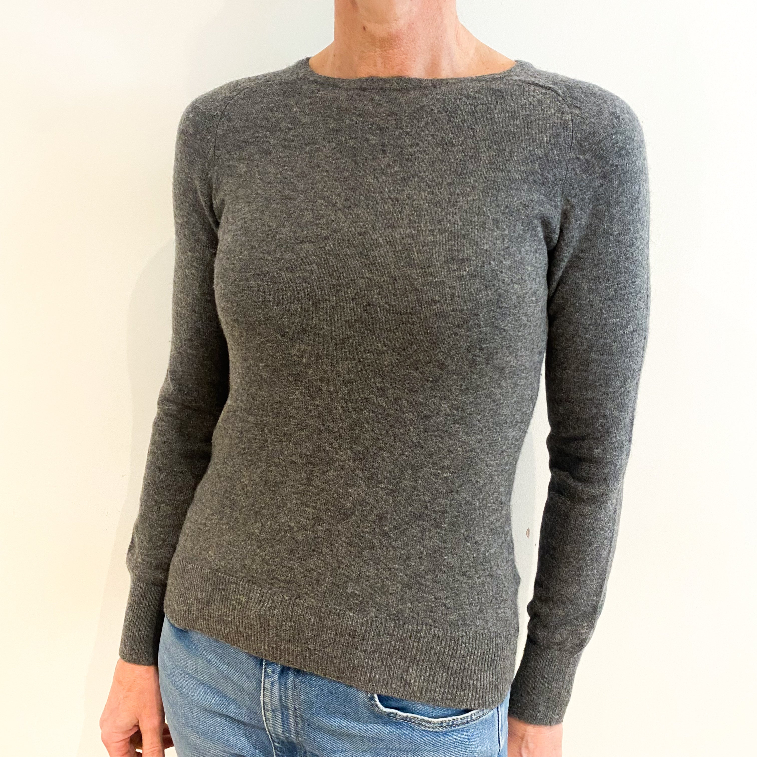 Slate Grey Cashmere Crew Neck Jumper Small