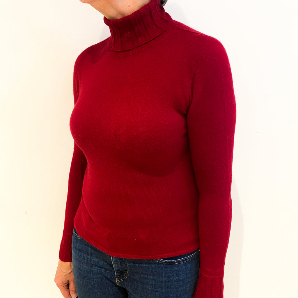 Crimson Red Cashmere Polo Neck Jumper Medium