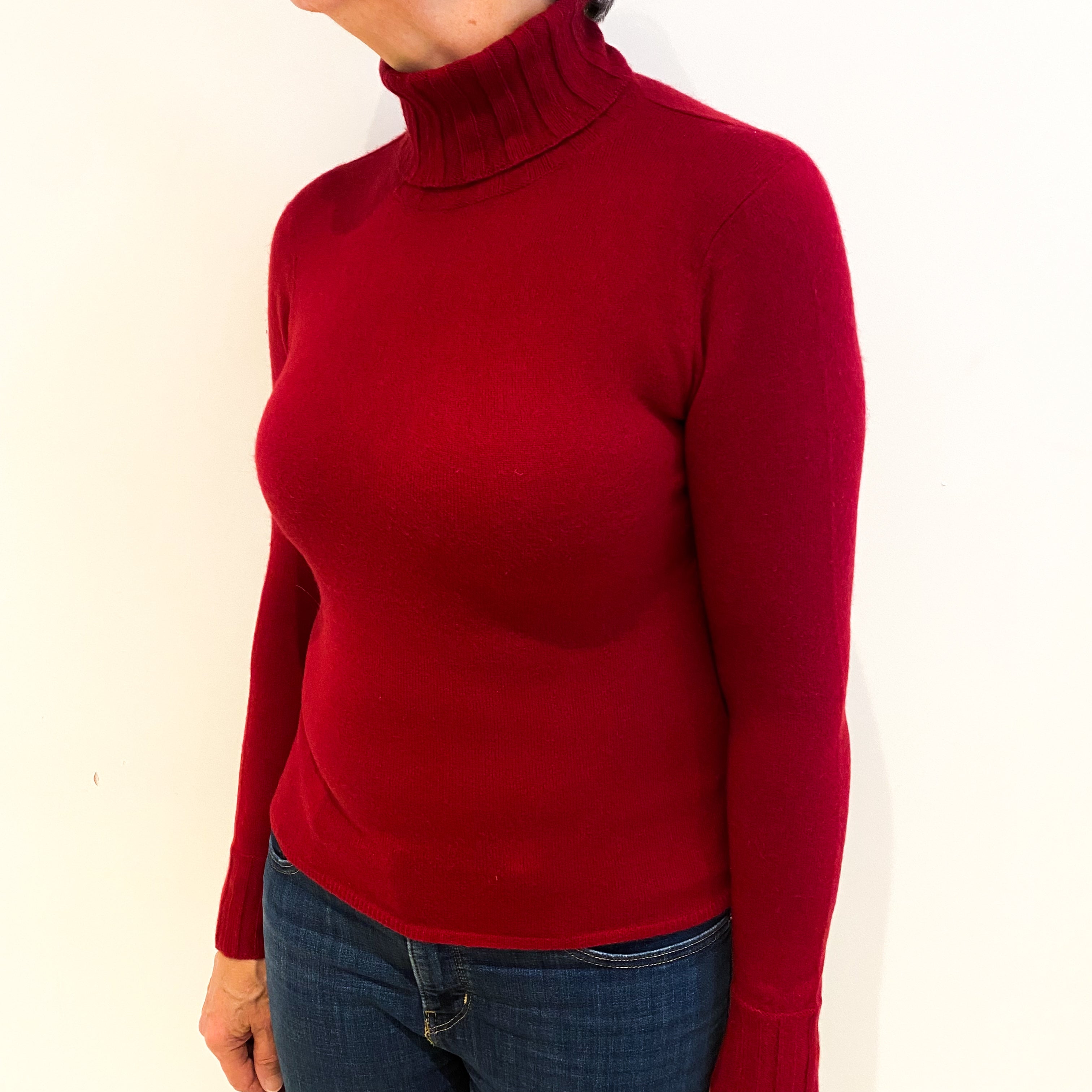 Crimson Red Cashmere Polo Neck Jumper Medium