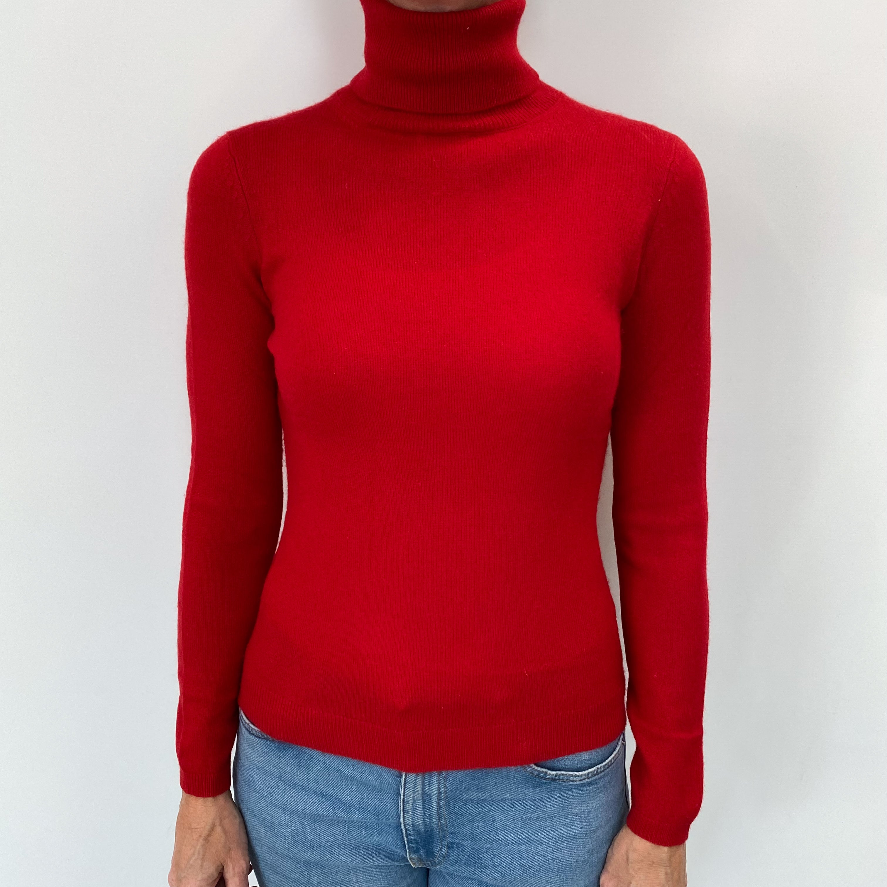 Scarlet Red Cashmere Polo Neck Jumper Small