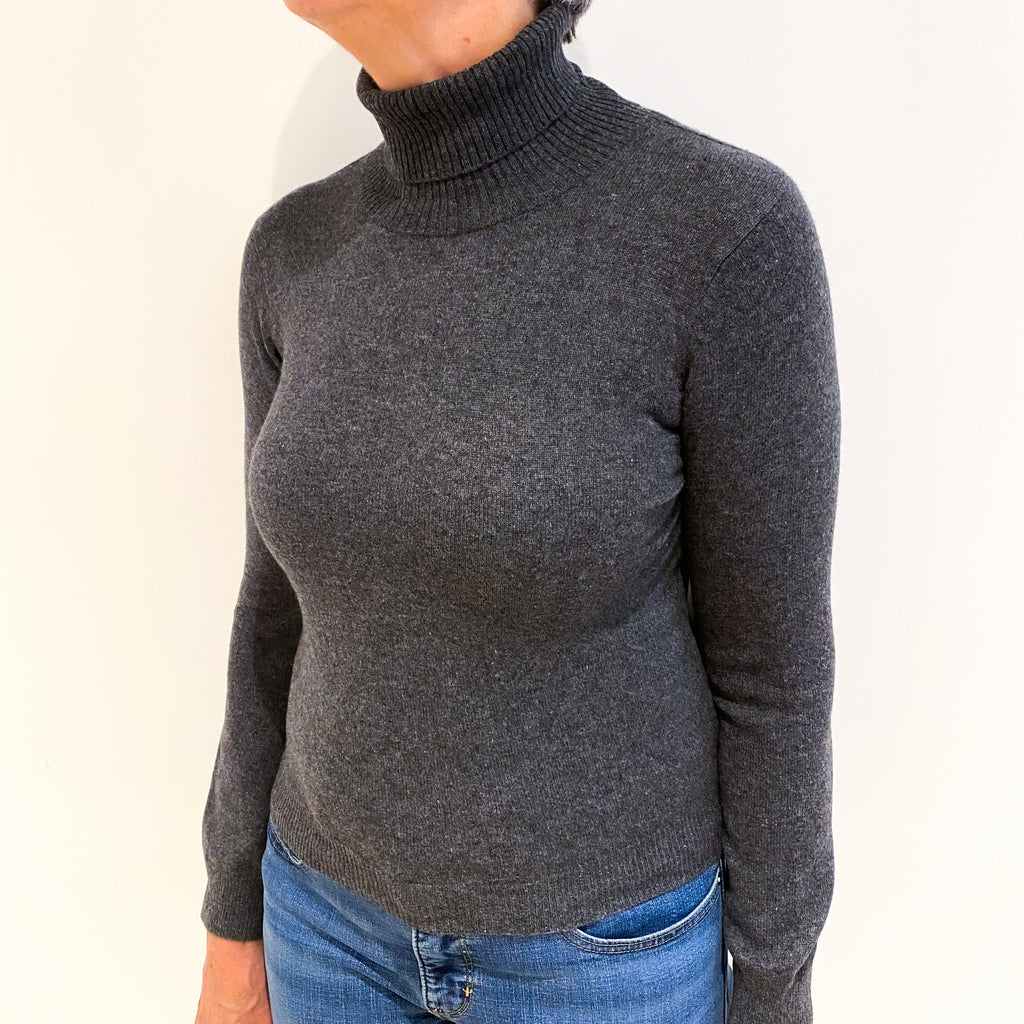 Slate Grey Cashmere Polo Neck Jumper Medium