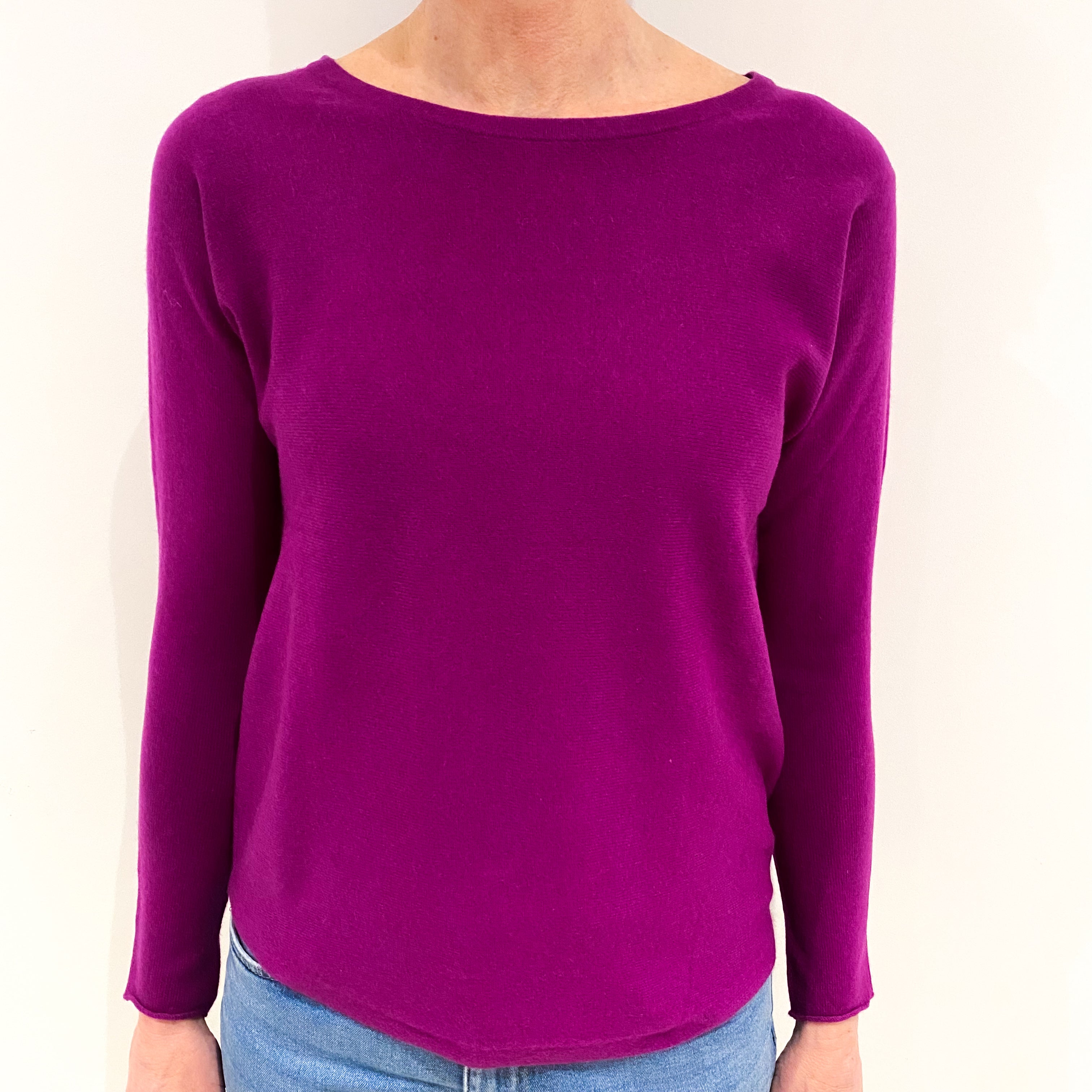 Magenta Purple Cashmere Scoop Crew Neck Jumper Small