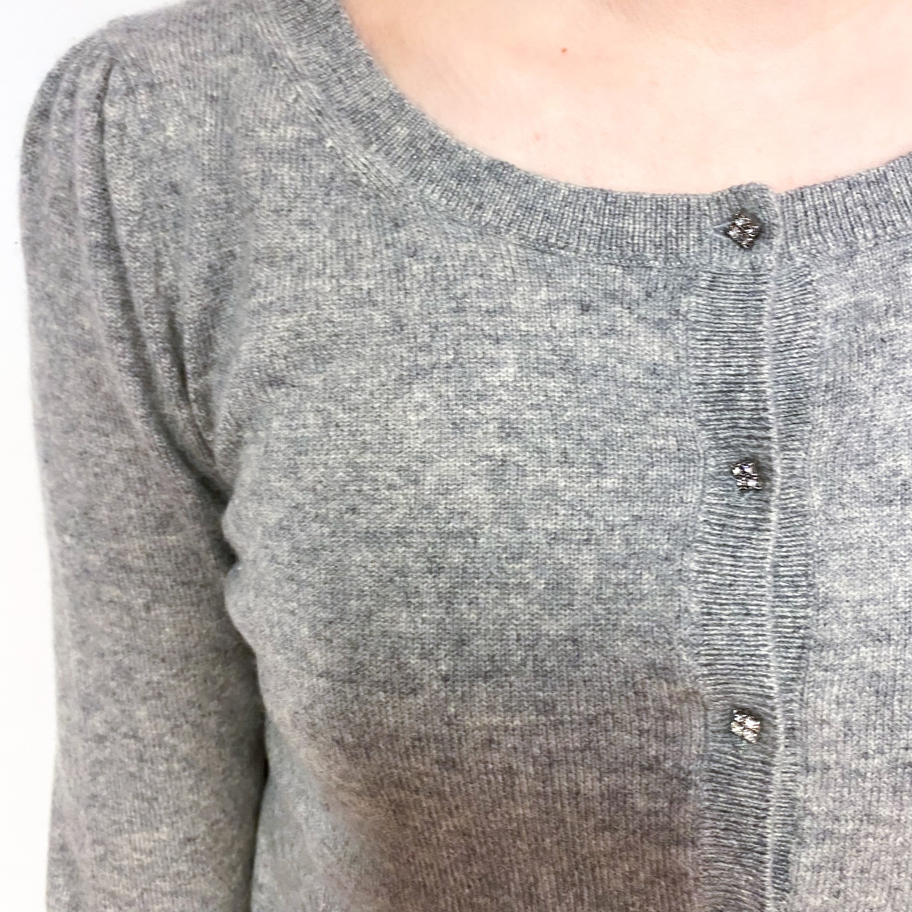 Ash Grey Cashmere Crew Neck Cardigan Extra Small