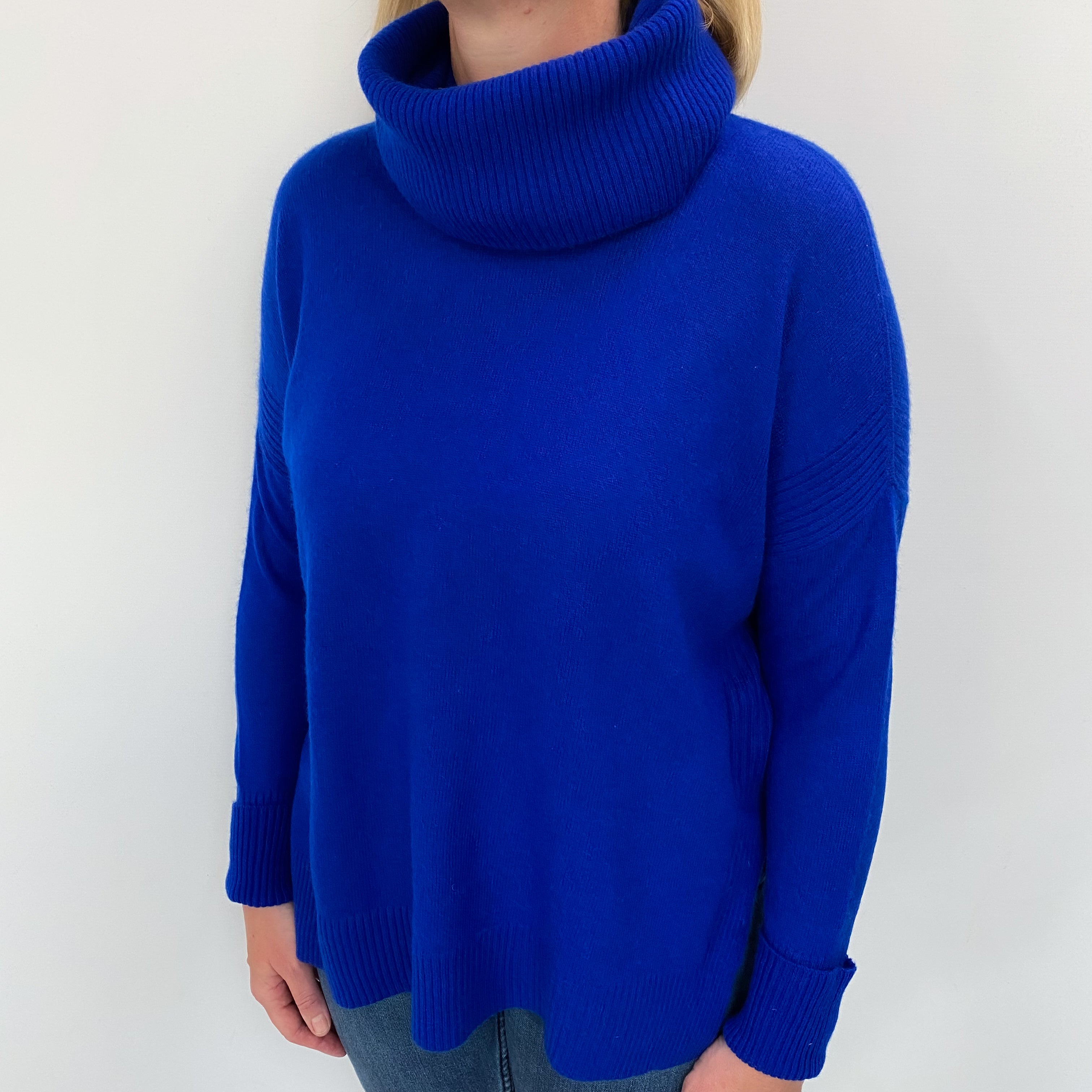 Royal Blue Cashmere Cowl Neck Jumper Large
