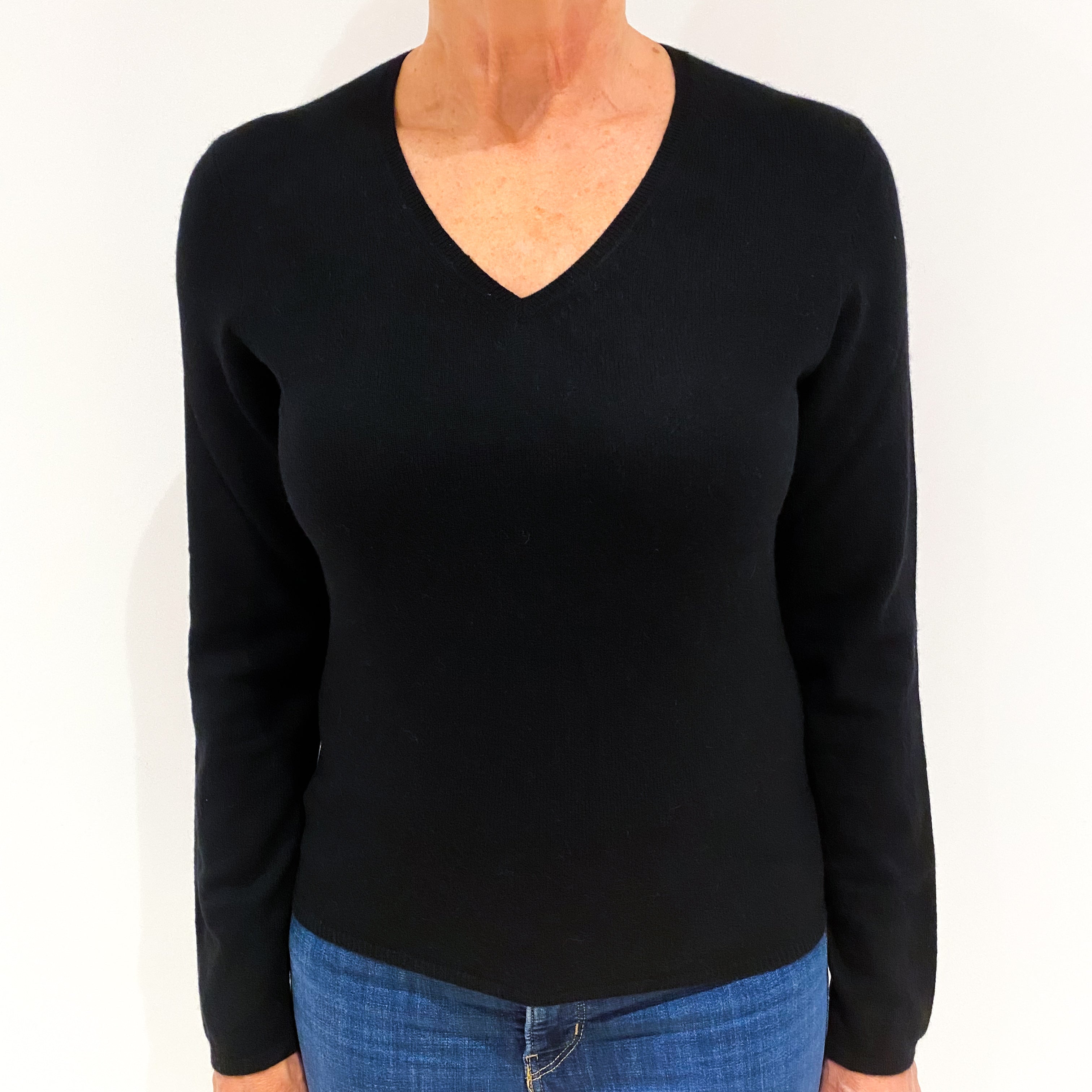 Black Cashmere V-Neck Jumper Medium