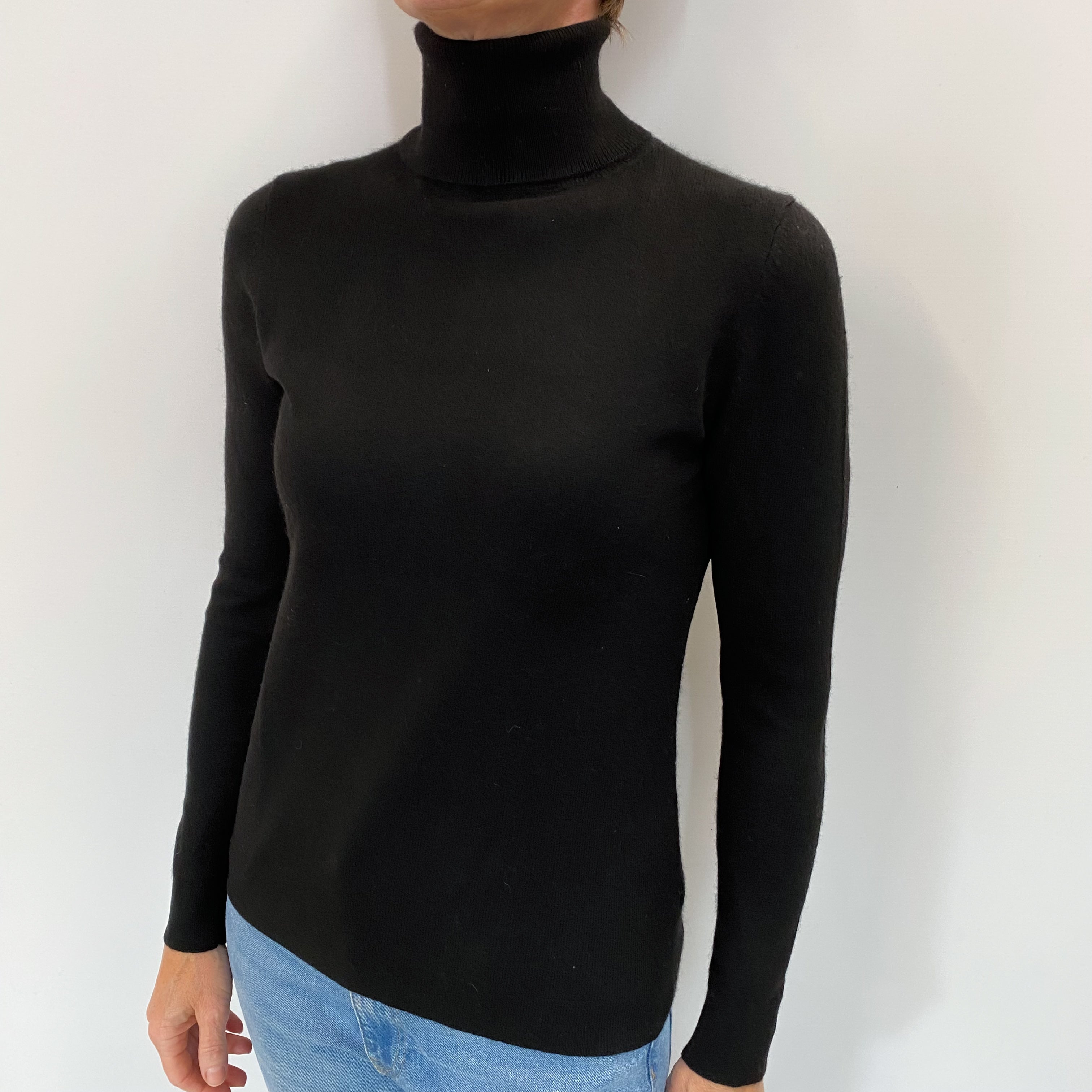 Black Cashmere Polo Neck Jumper Small