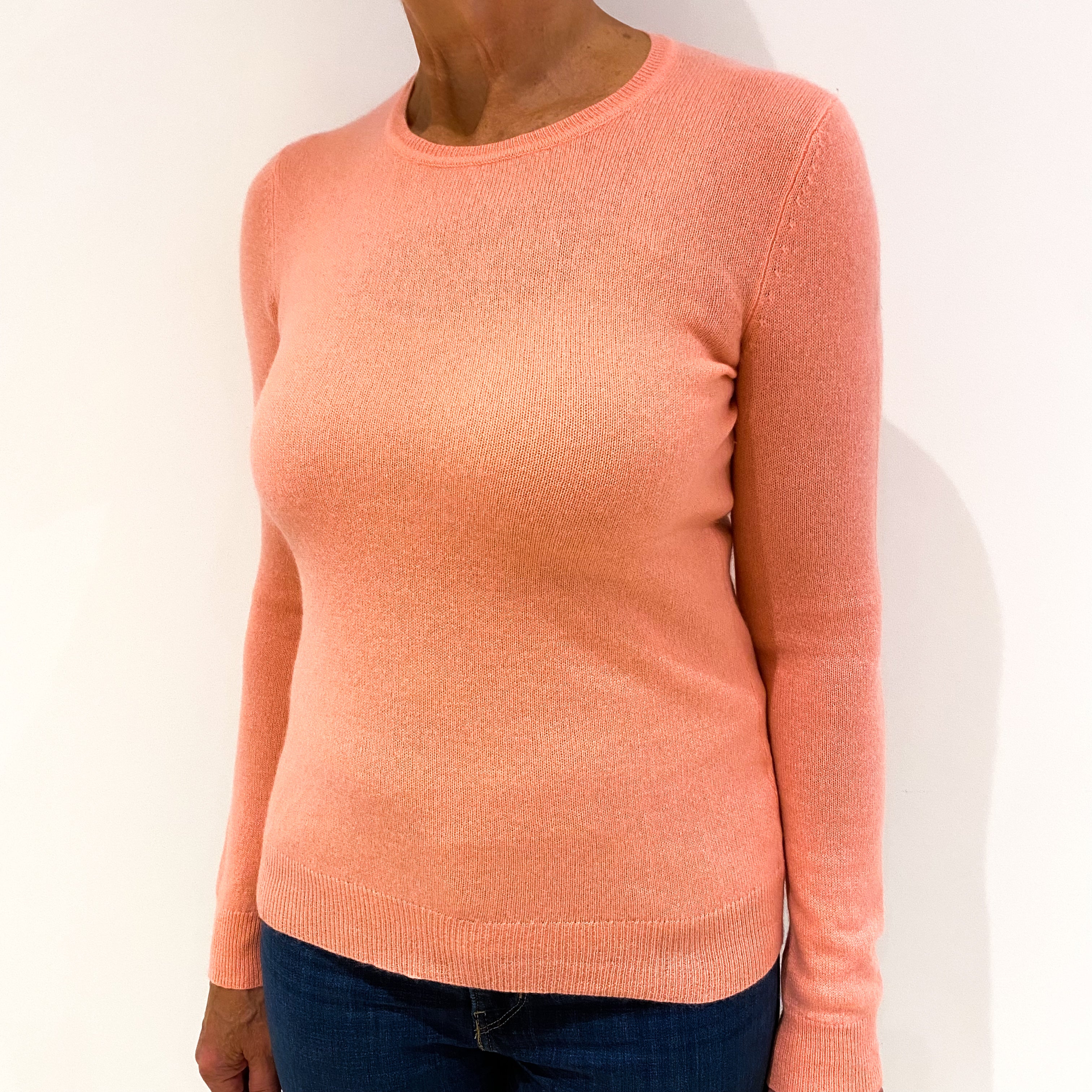 Salmon Pink Cashmere Crew Neck Jumper Medium