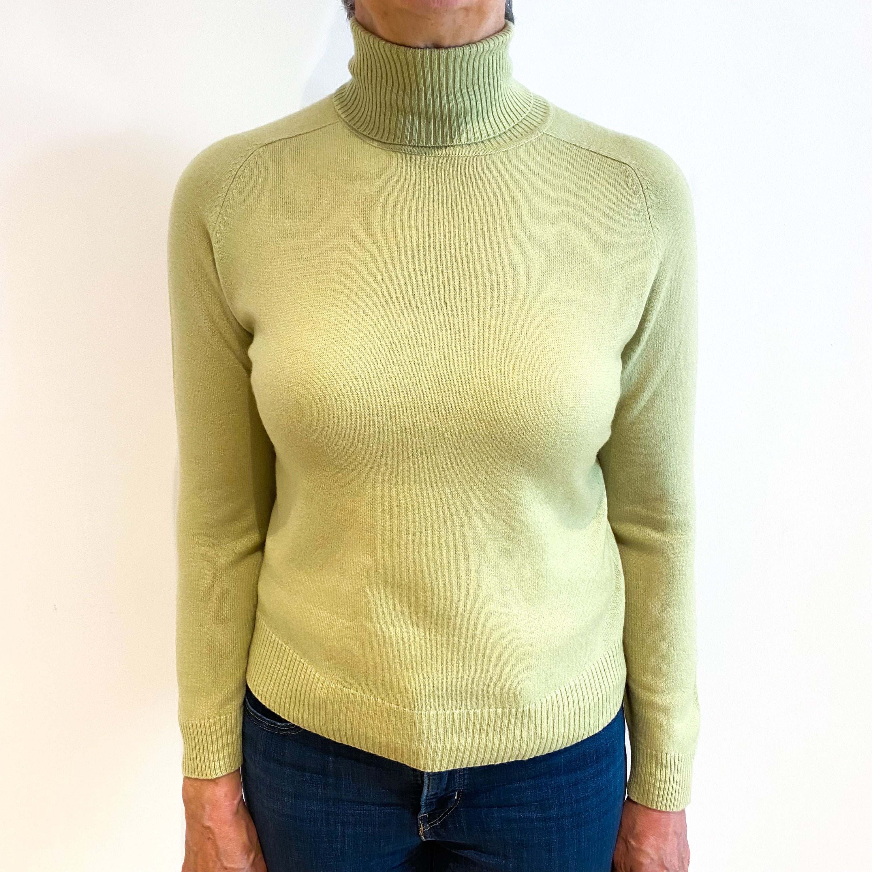 Pistachio Green Cashmere Polo Neck Jumper Medium