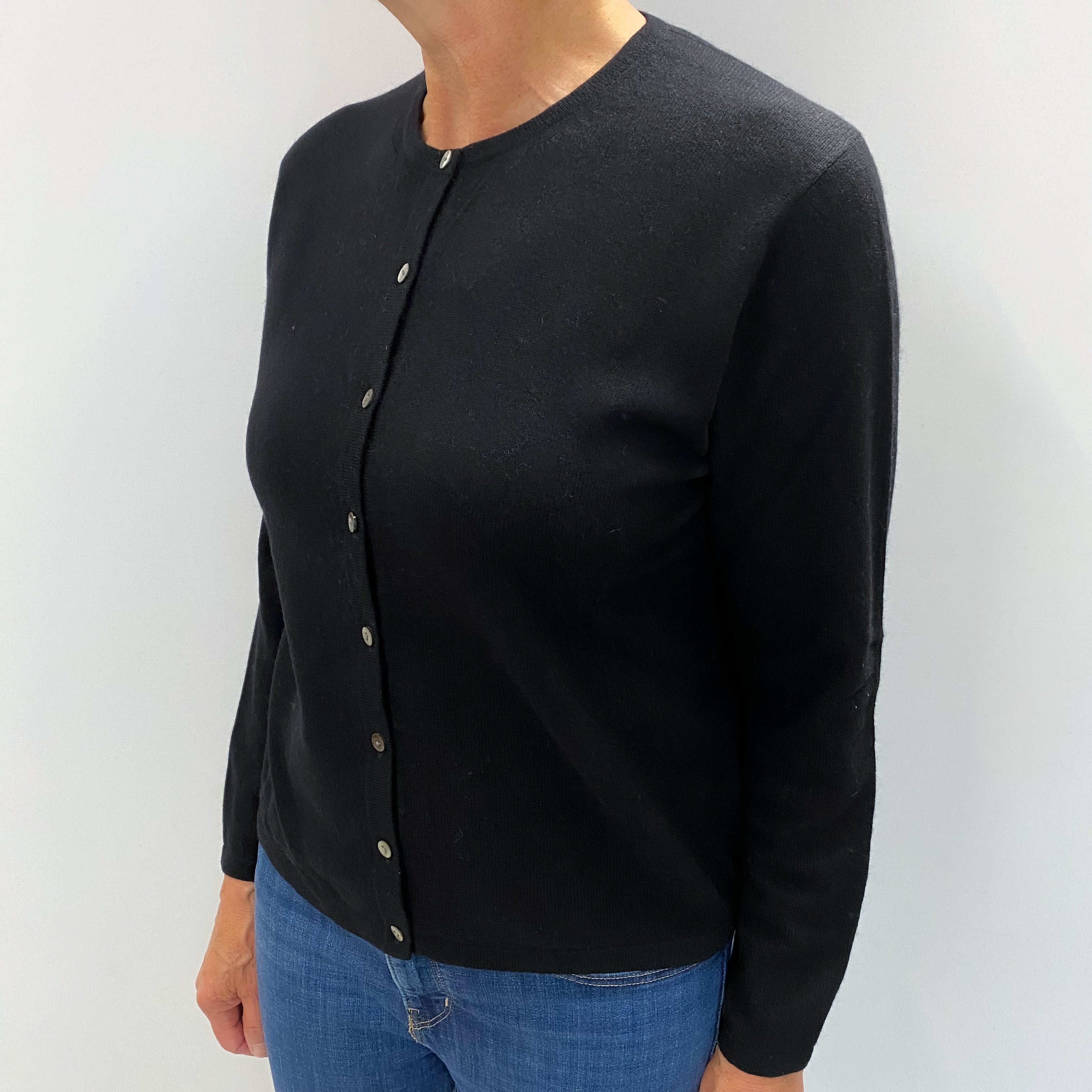 Black Cashmere Crew Neck Cardigan Medium