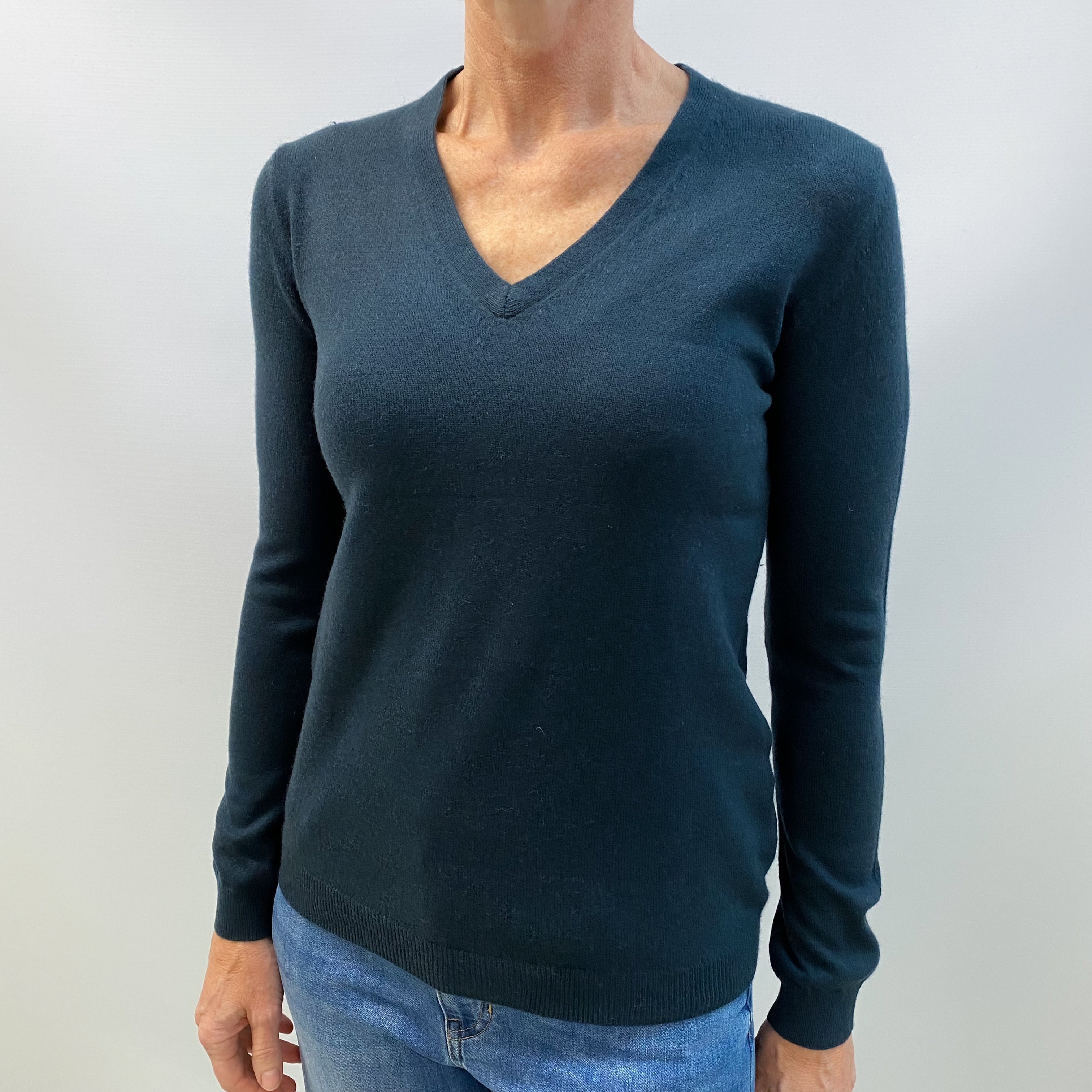 Petrol Blue Cashmere V Neck Jumper Small