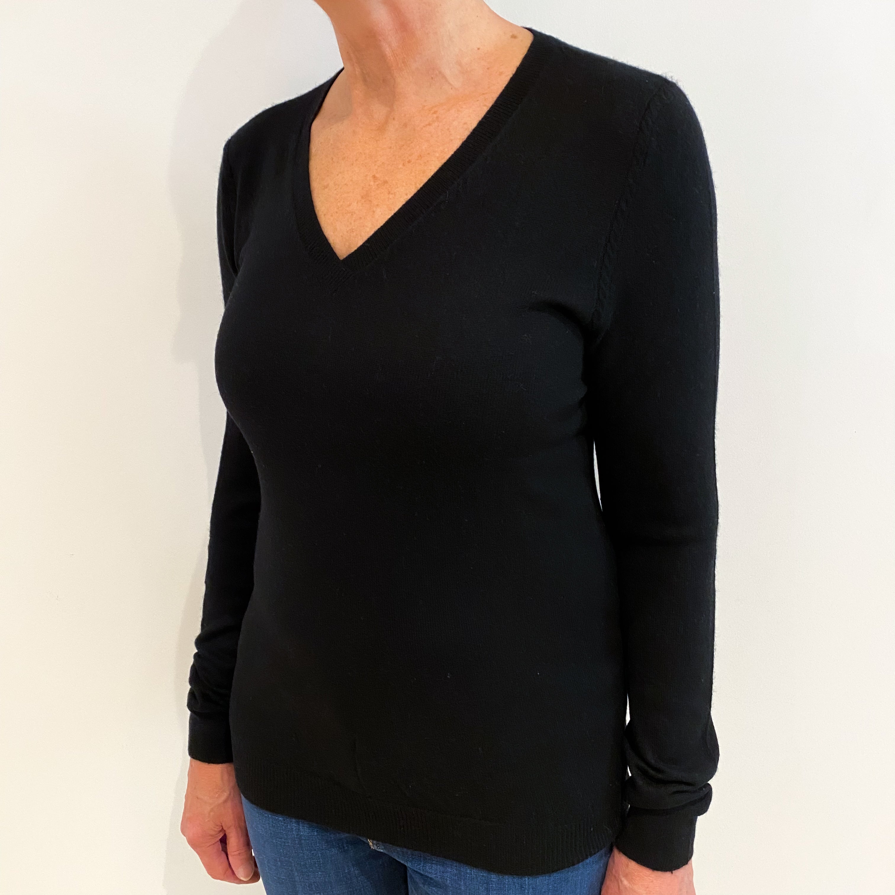 Black Cashmere V Neck Jumper Medium