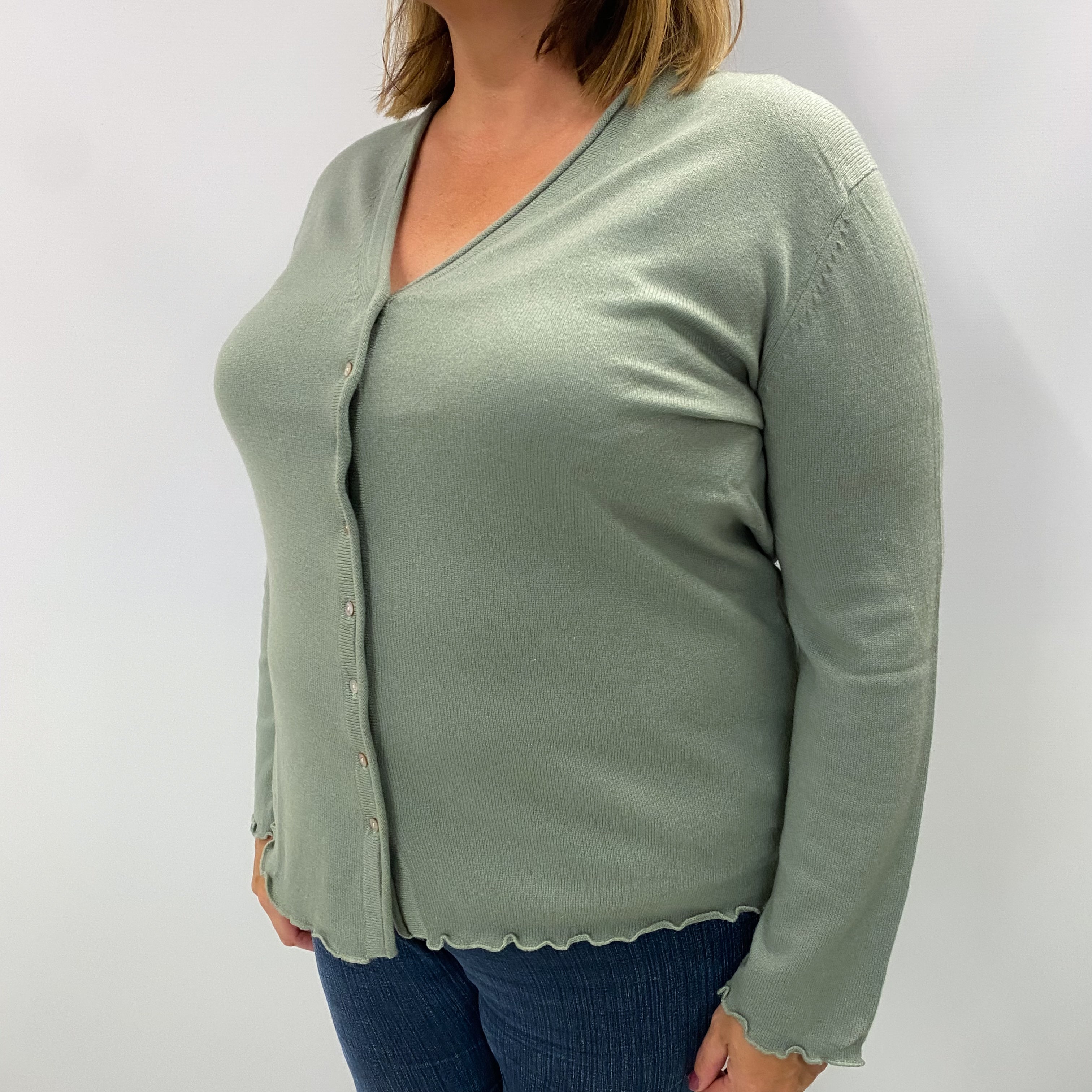 Everglade Green Cashmere V Neck Cardigan Extra Large