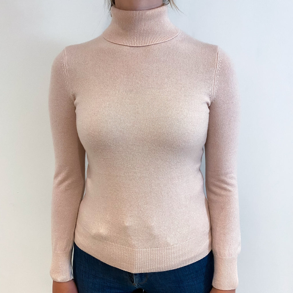 Shell Pink Cashmere Polo Neck Jumper Small