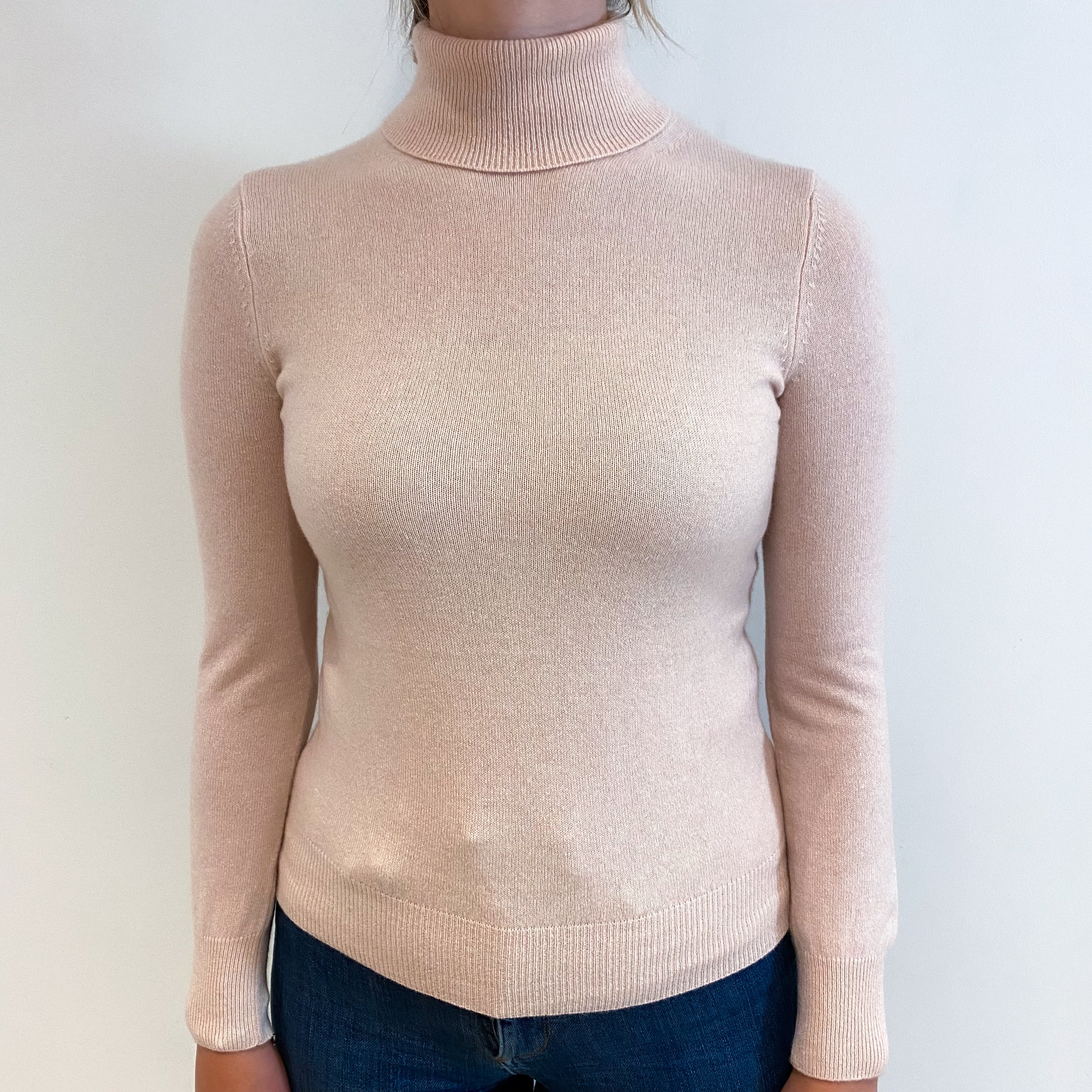 Shell Pink Cashmere Polo Neck Jumper Small