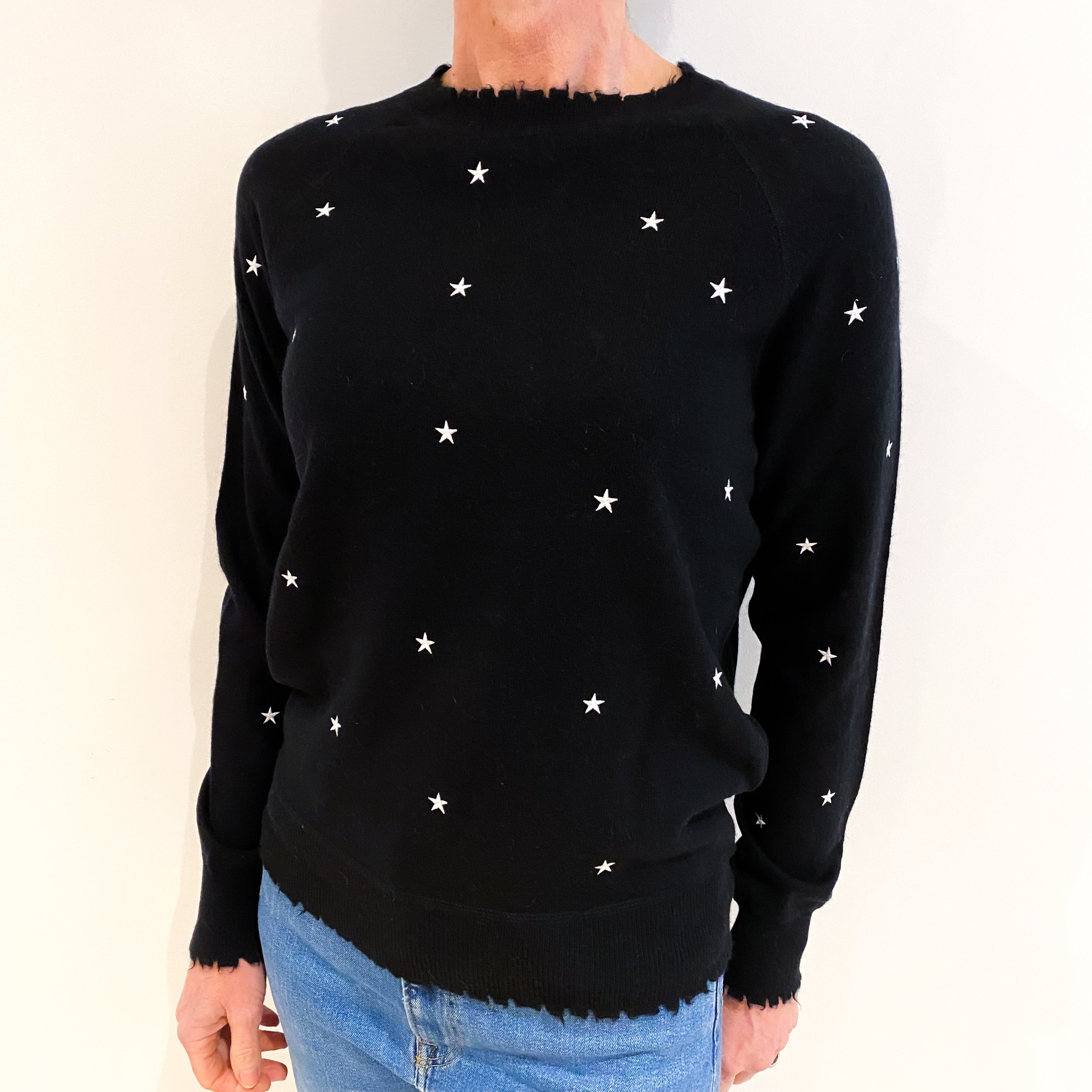 Black Starry Cashmere Crew Neck Jumper Small