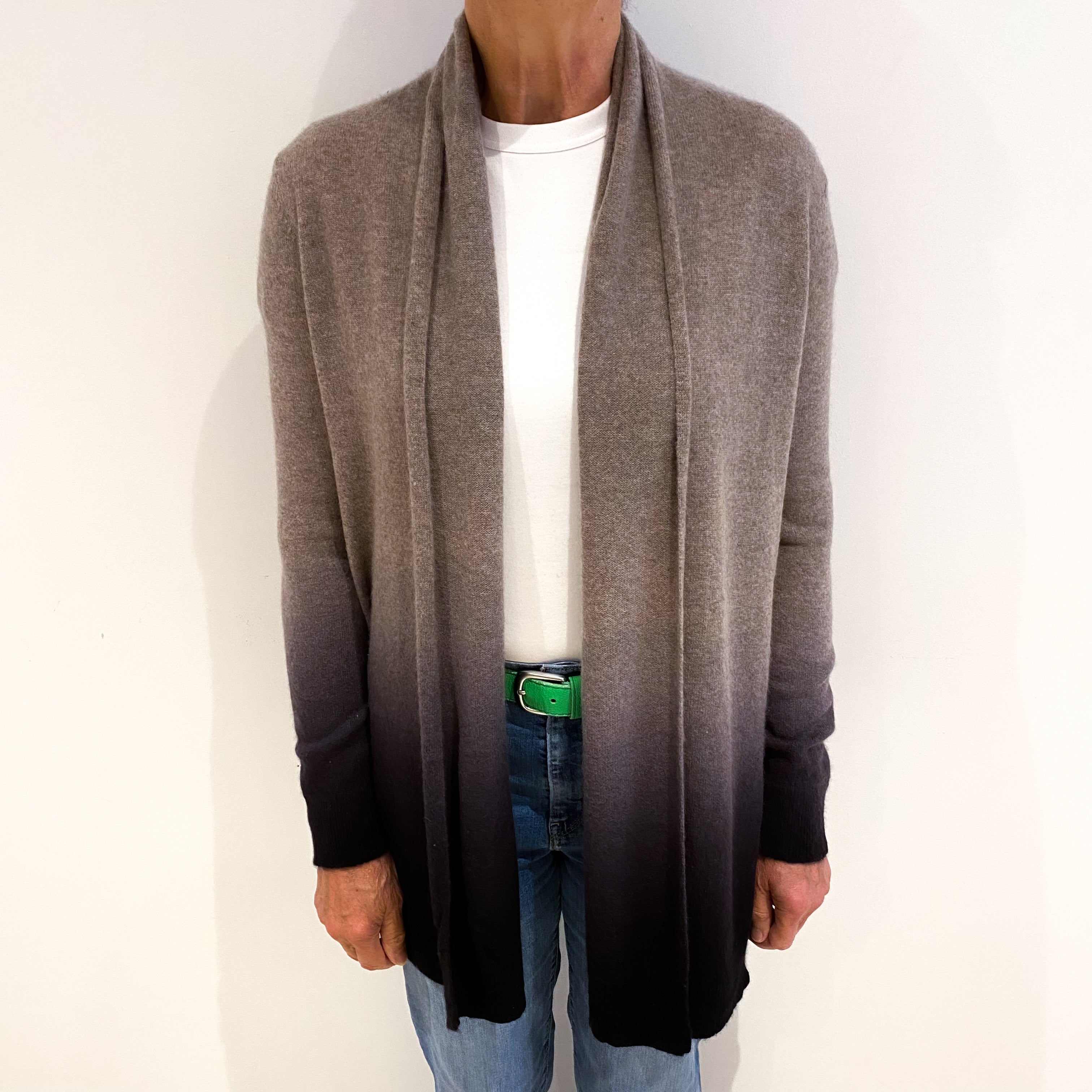 Mocha Ombré Cashmere Edge To Edge Cardigan Medium